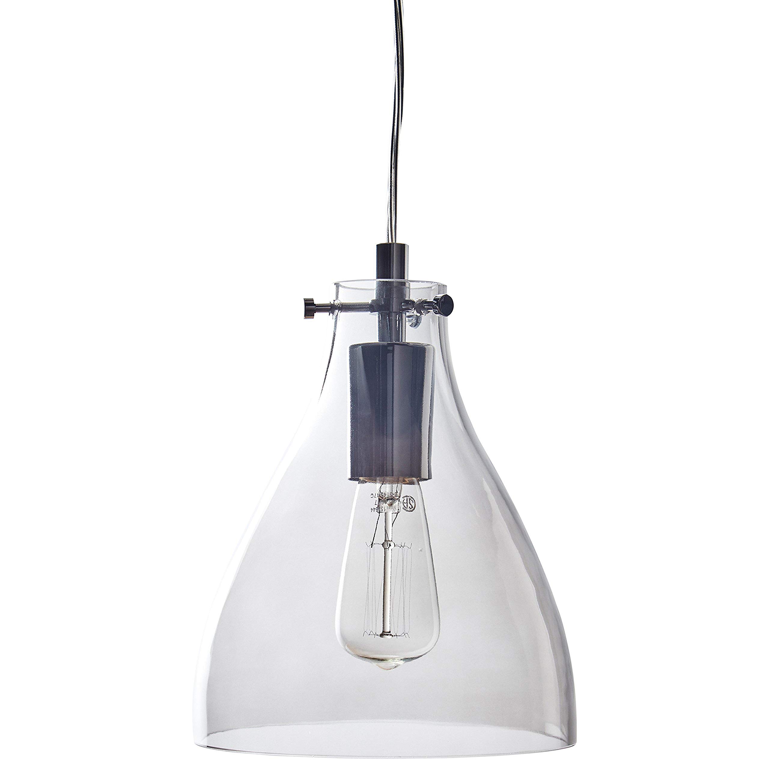Amazon Brand – Stone & Beam Modern Smoked Glass Hanging Pendant With Light Bulb - 6.75 Inch Shade, 19 - 61 Inch Cord, Black