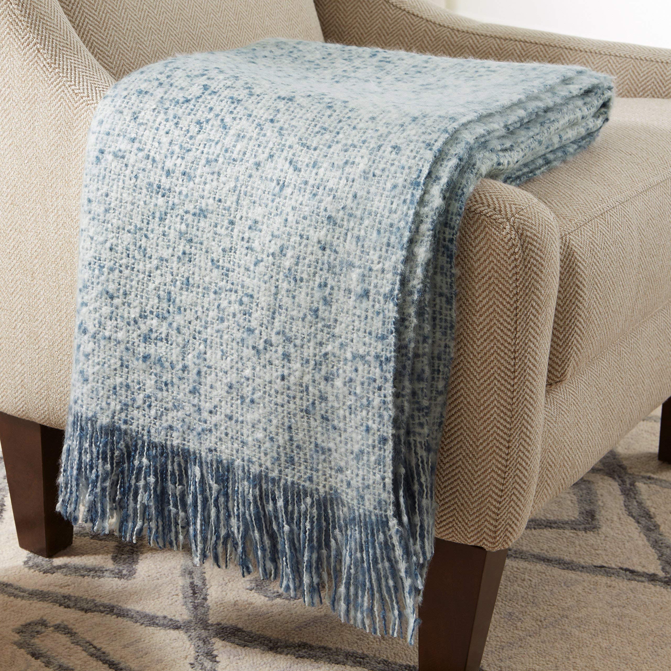 Amazon Brand – Stone & Beam Oversized Stripe Brushed Weave Throw Blanket, 60" x 80", Indigo / White