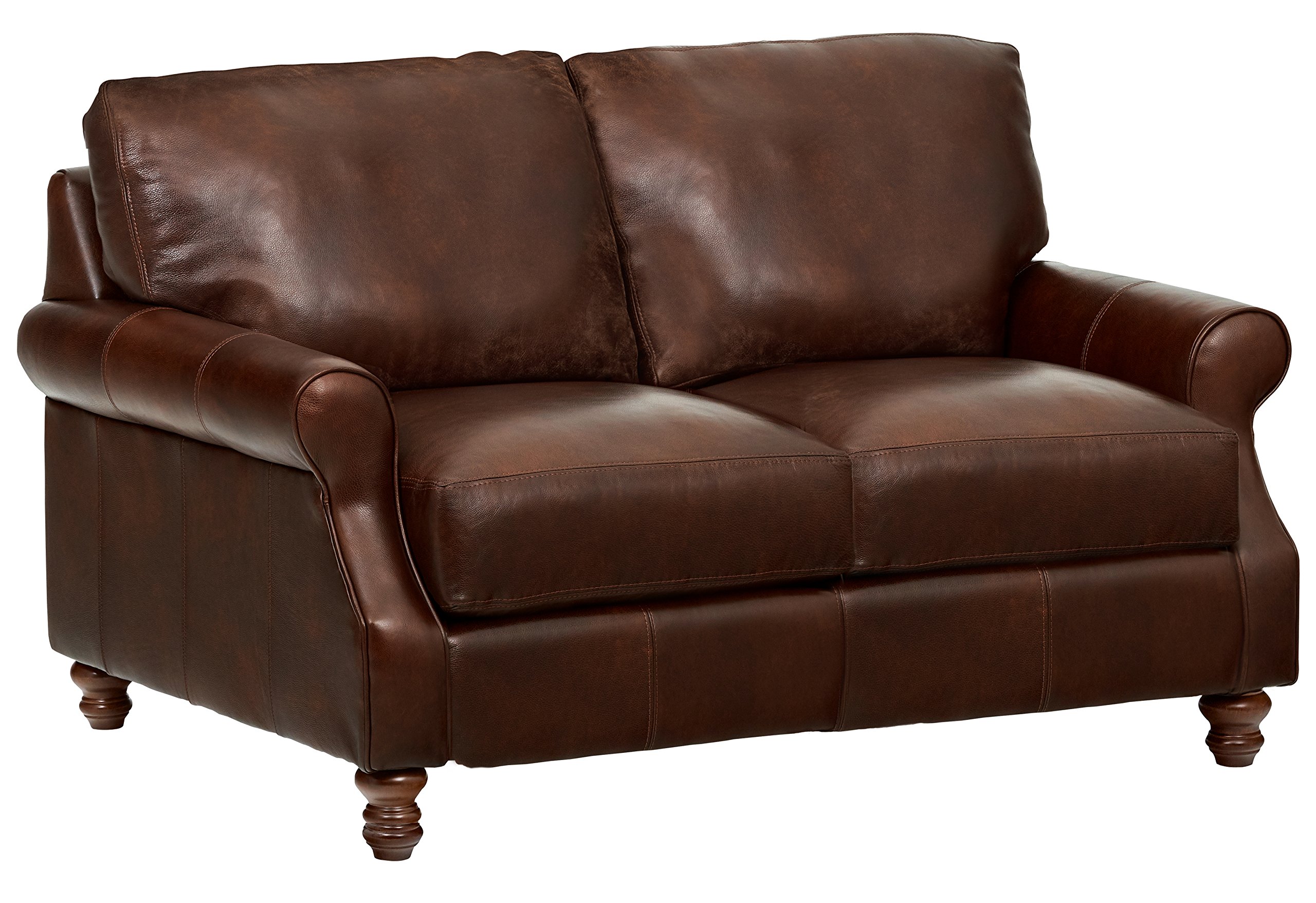 Amazon Brand – Stone & Beam Charles Classic Oversized Leather Loveseat, 63"W, Walnut