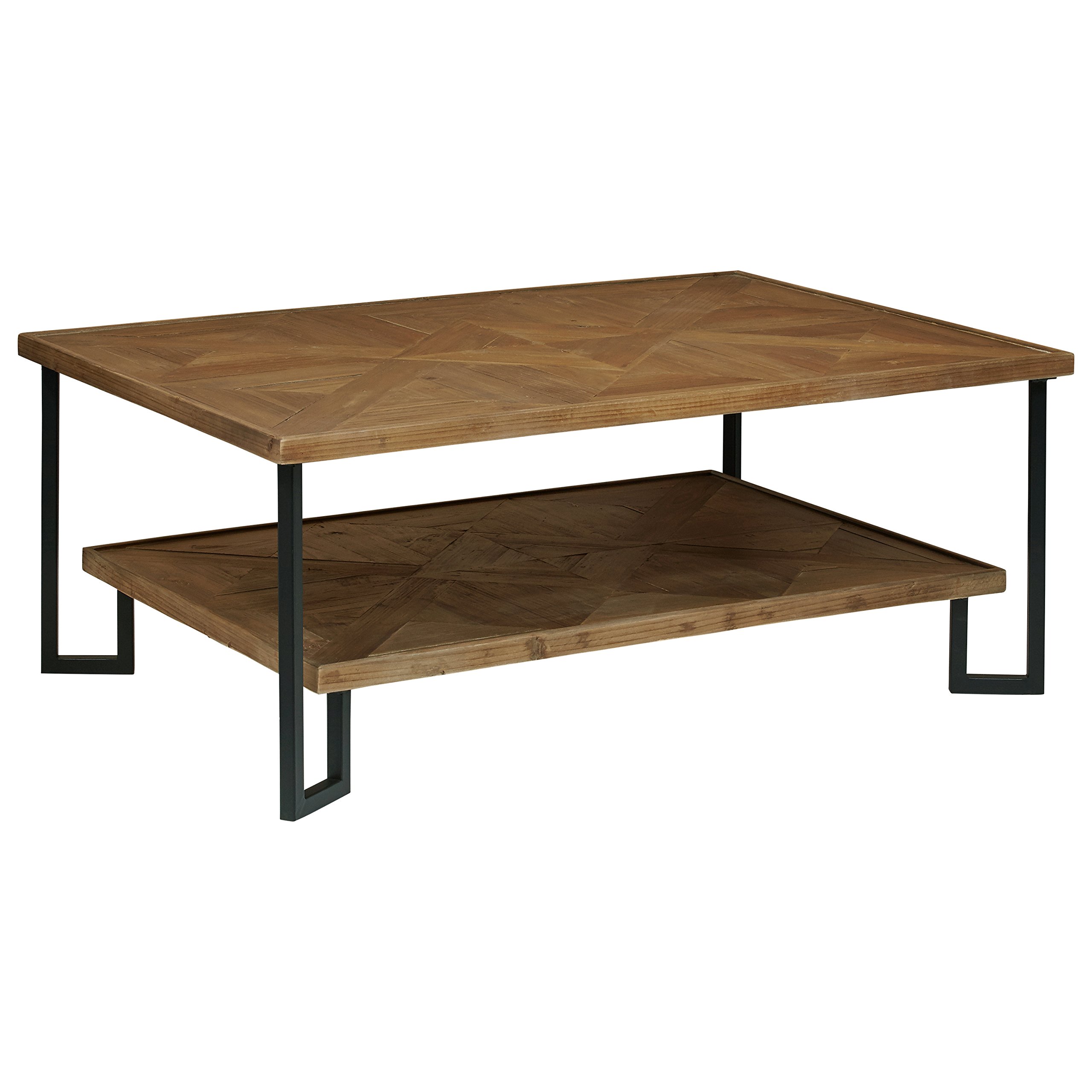 Amazon Brand – Stone & Beam Bernice Industrial Reclaimed Parquet Wood Coffee Table, 42"W, Natural and Black