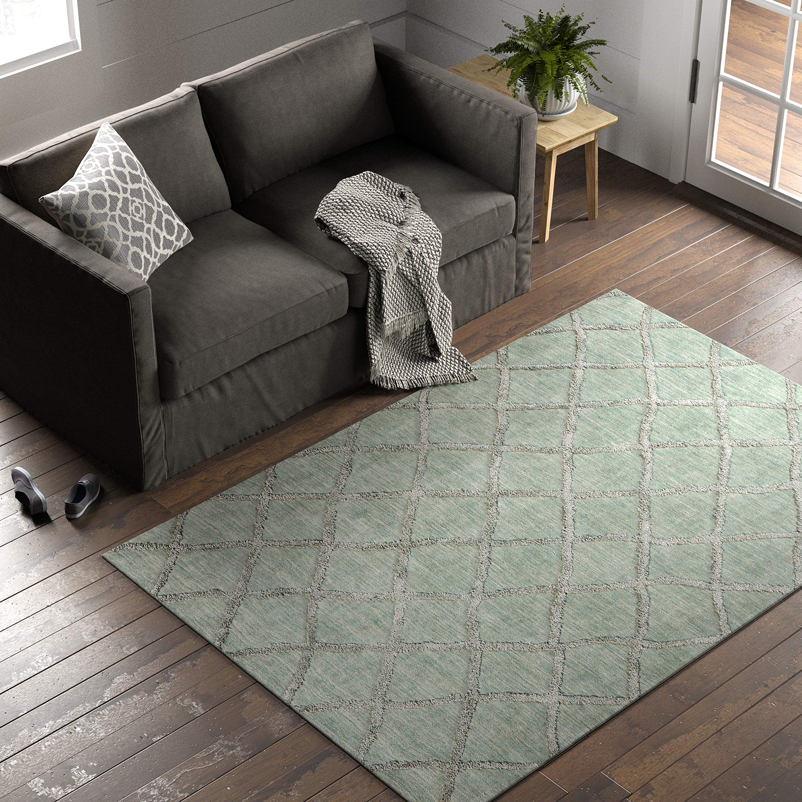 Amazon Brand – Stone & Beam Modern Textured Pattern Farmhouse Wool Area Rug, 5' x 7' 6", Aqua