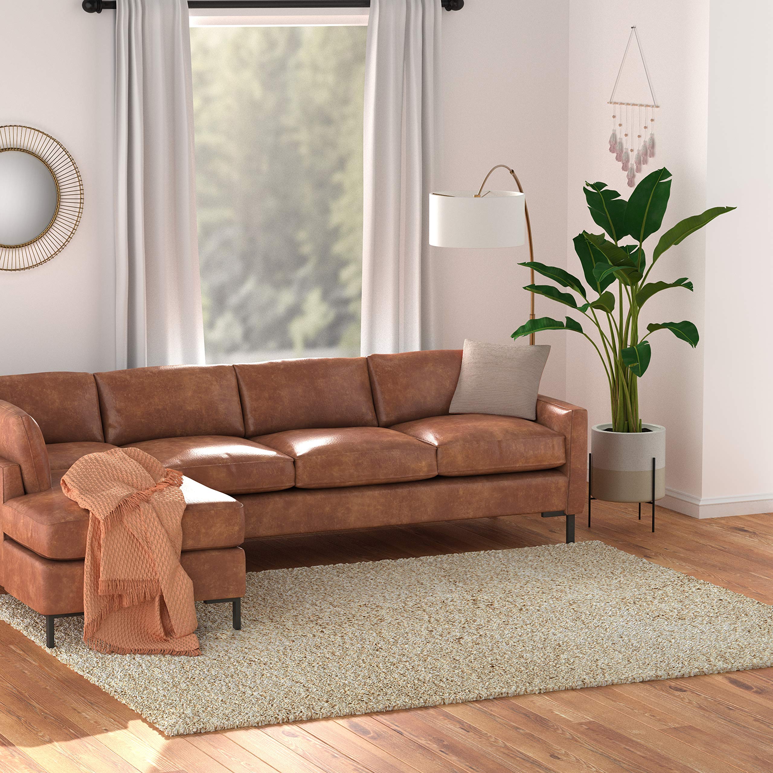 Amazon Basics Modern Plush High-Pile Shag Area Rug - 8x10 (7'10" x 9'10"), Beige