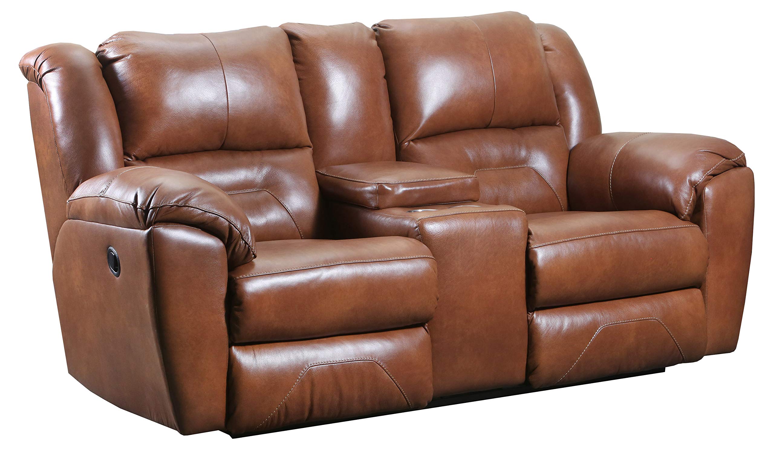 Amazon Brand – Ravenna Home Maplewood Reclining Console Loveseat, 81"W, Leather, Amber
