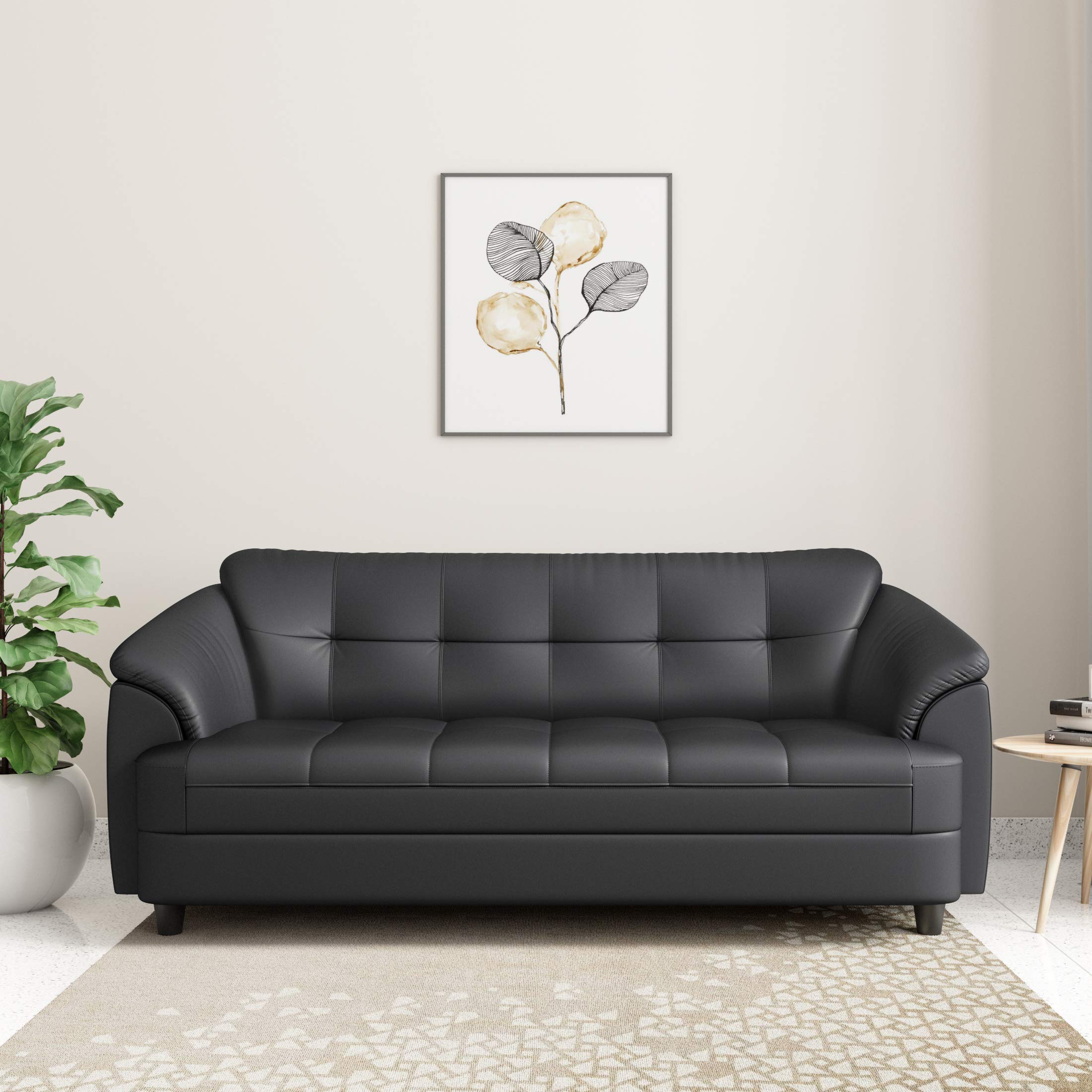 Amazon Brand - Solimo Newport Leatherette 3 Seater Sofa (Black)