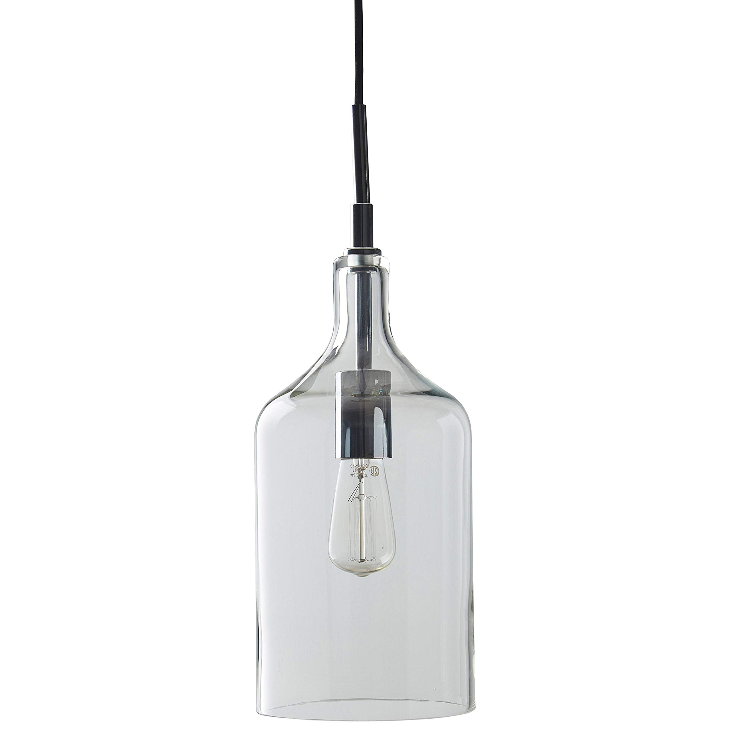 Amazon Brand – Rivet Modern Pendant Light With Bulb, 19"-60"H, Chrome and Glass
