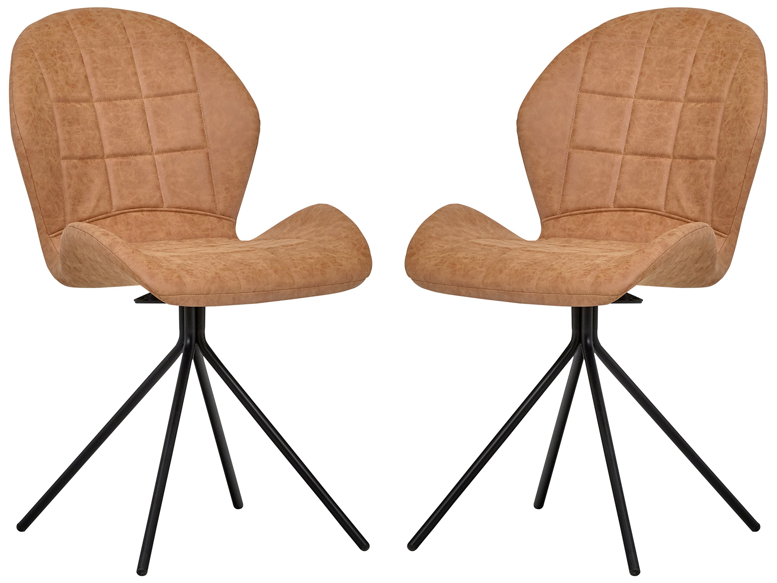 Amazon Brand – Rivet Rachel Set of 2 Space-Age Mid-Century Modern Swivel Dining Room Kitchen Desk Chairs, 35.2 Inch Height, Synthetic Leather, Light Brown