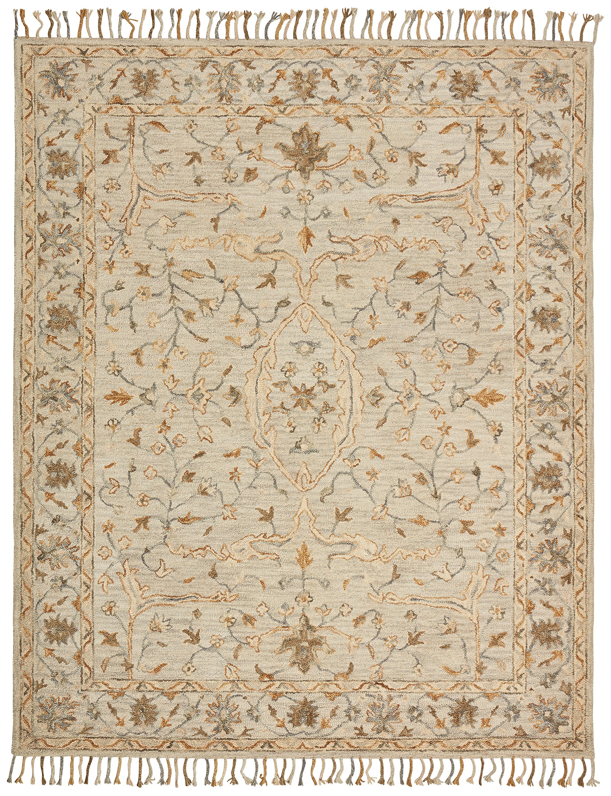 Amazon Brand – Stone & Beam Cooper Vintage Farmhouse Motif Wool Area Rug, 4 x 6 Foot, Charcoal and Beige