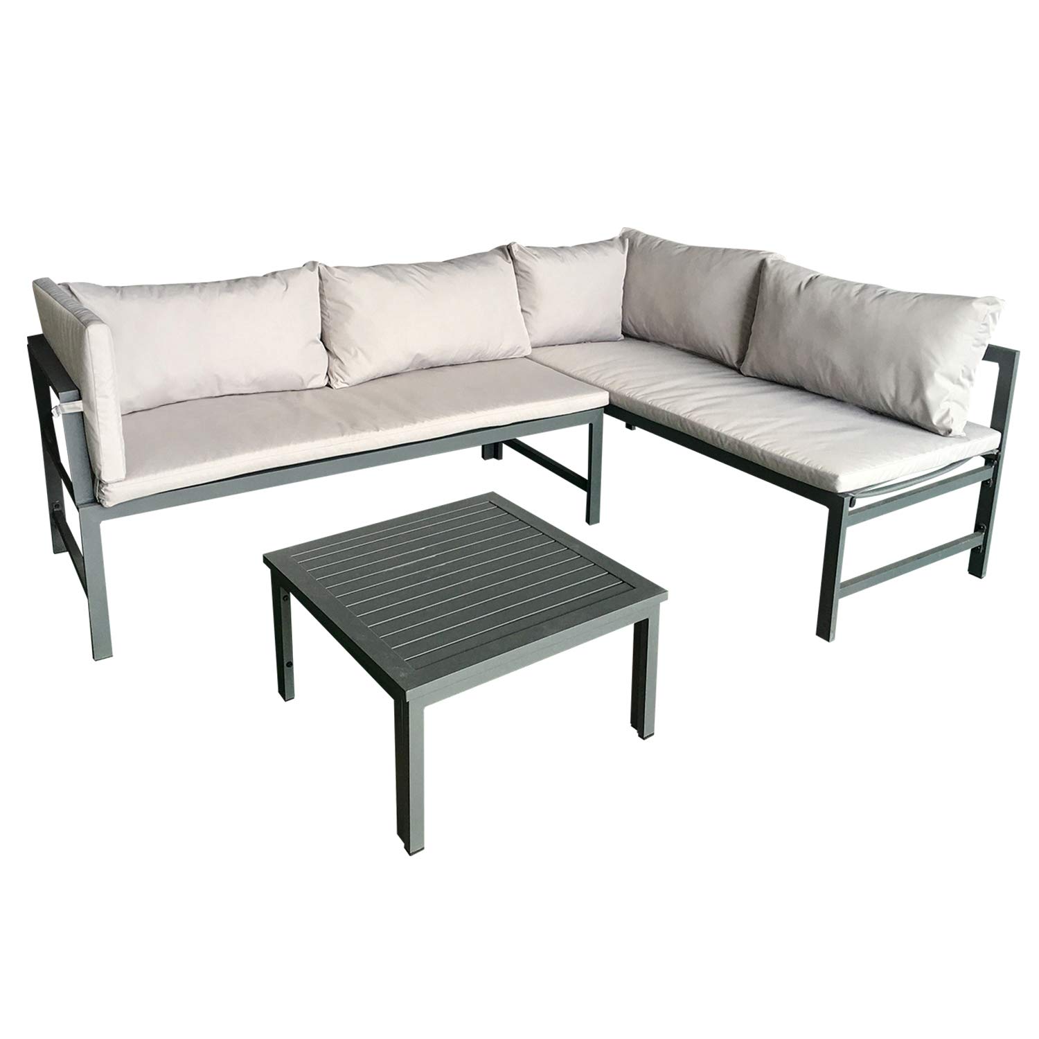 AmazonBasics Aluminum Outdoor L-Shaped Sofa Lounge Set with Cushions and Table - Grey