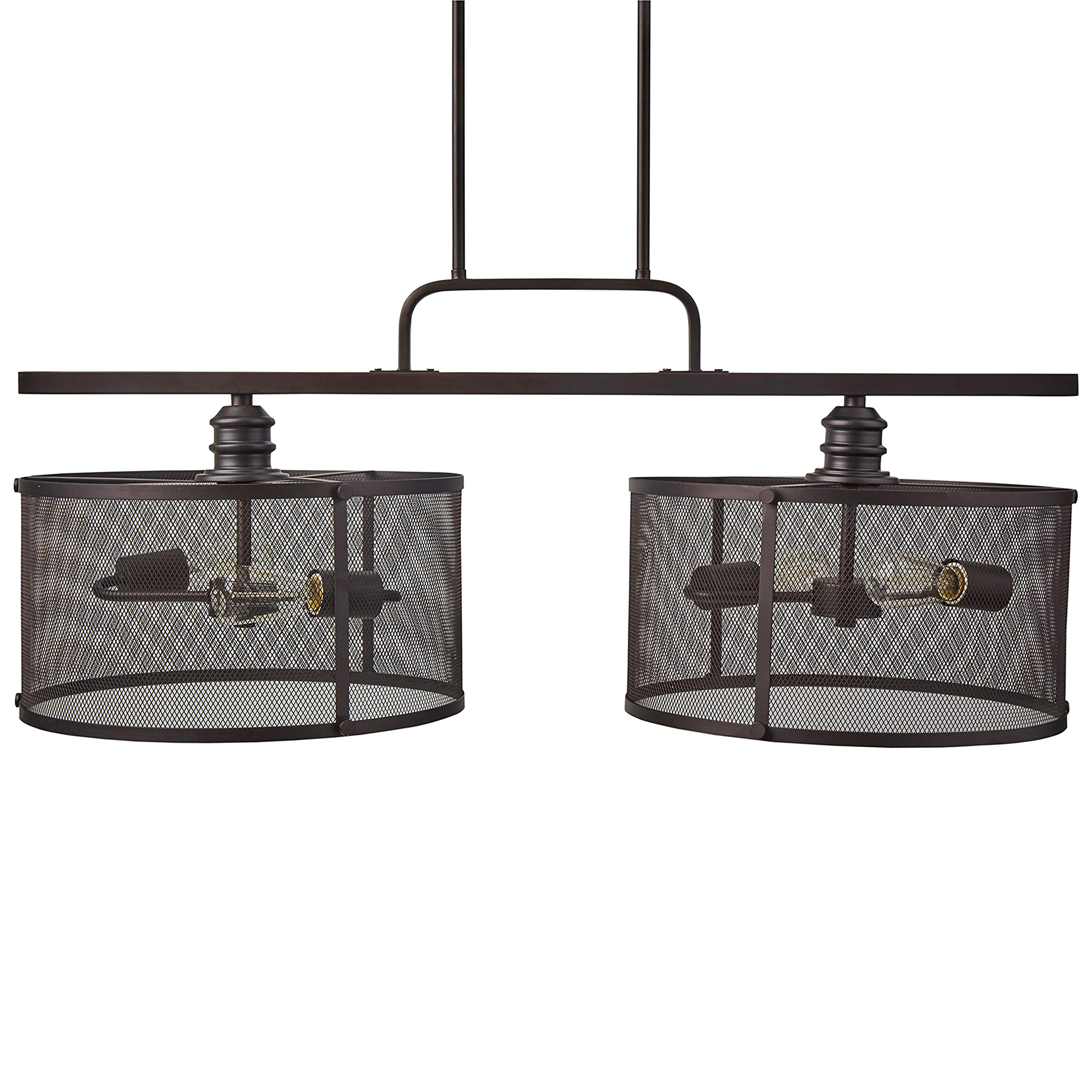 Amazon Brand – Stone & Beam Hobbs Double Mesh Cage Pendant Ceiling Chandelier Fixture With 2 Light Bulbs - 36 Inch Shade, 24 - 66 Inch Cord, Oil-Rubbed Bronze