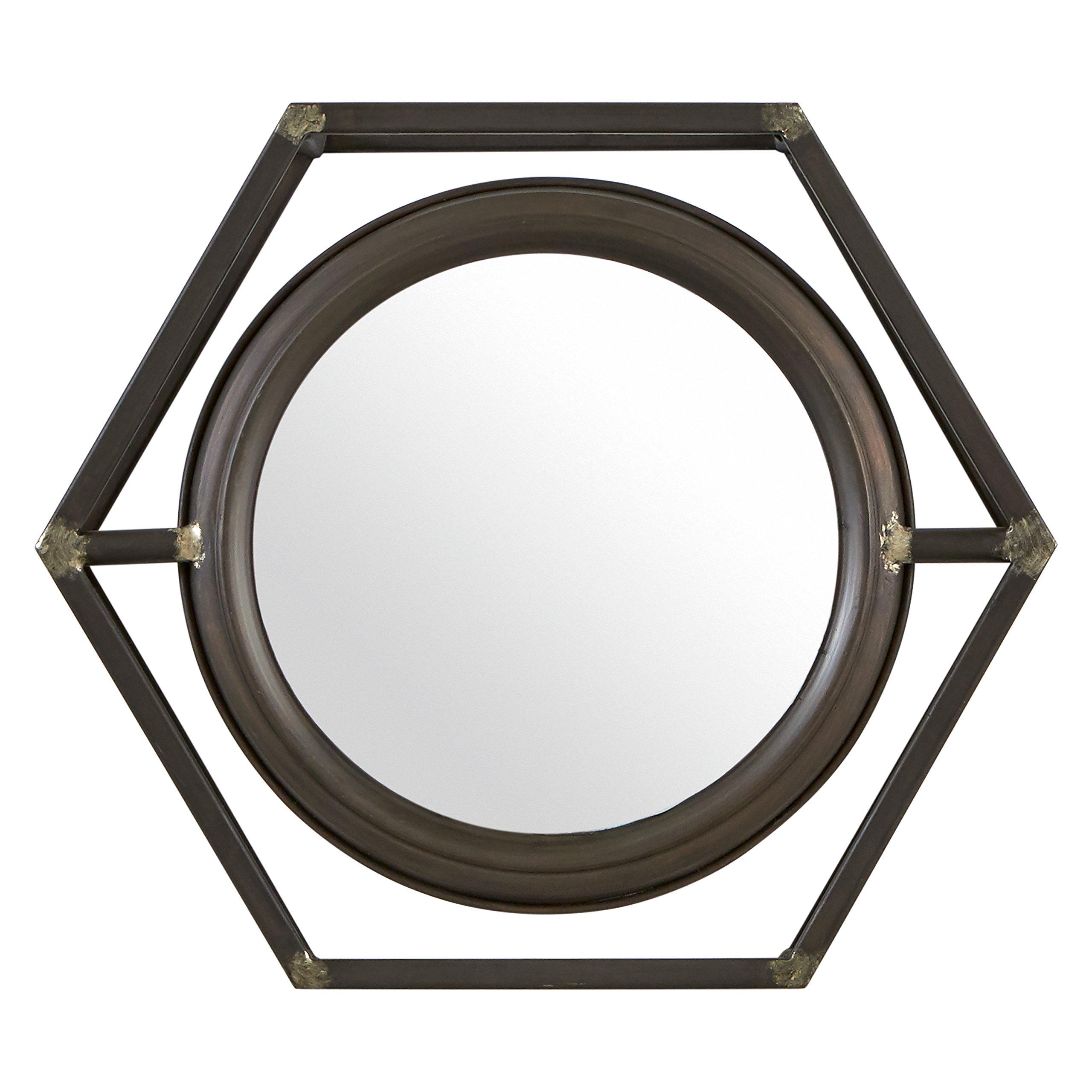 Amazon Brand – Stone & Beam Industrial Hexagonal Floating Metal Wall Mirror, 13"H, Black