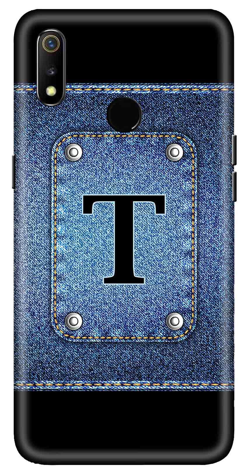 Amazon Brand - Solimo Designer Button Jeans Alphabet-T 3D Printed Hard Back Case Mobile Cover for Realme 3 / Realme 3i