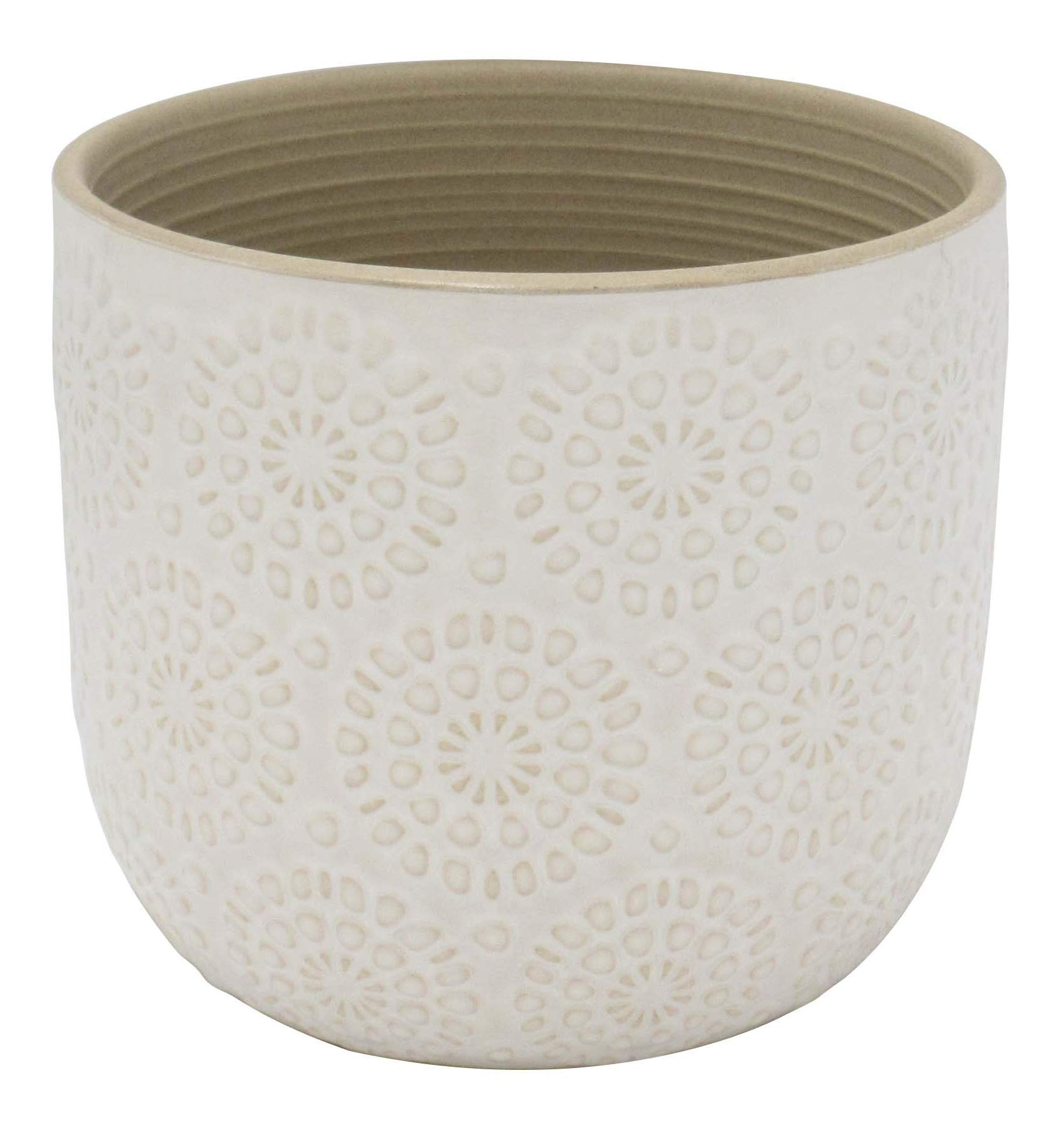 Amazon Brand – Stone & Beam Medium Floral-Embossed Planter, 6"H, Cloud Dancer White