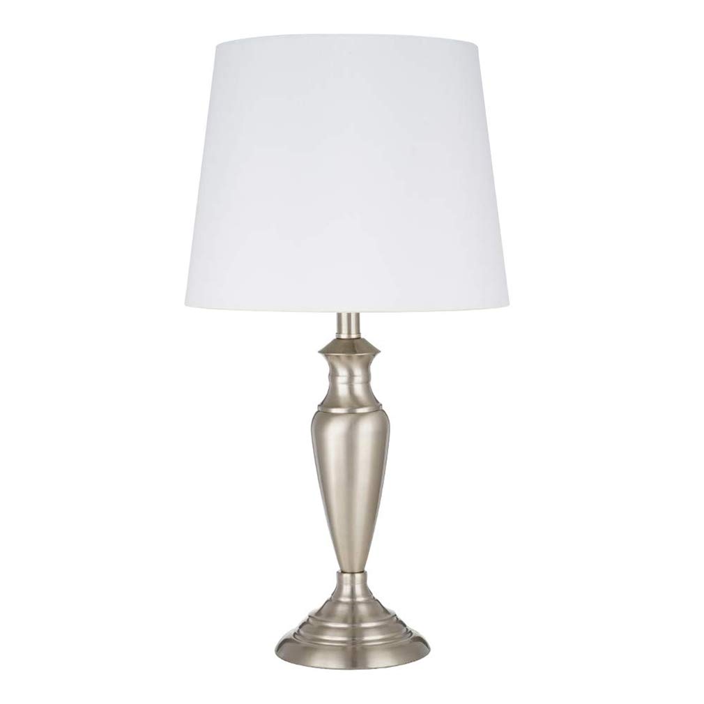 Amazon Brand – Ravenna Home Accent Table Lamp with LED Light Bulb -18.5 Inches, Brushed Nickel with White Shade