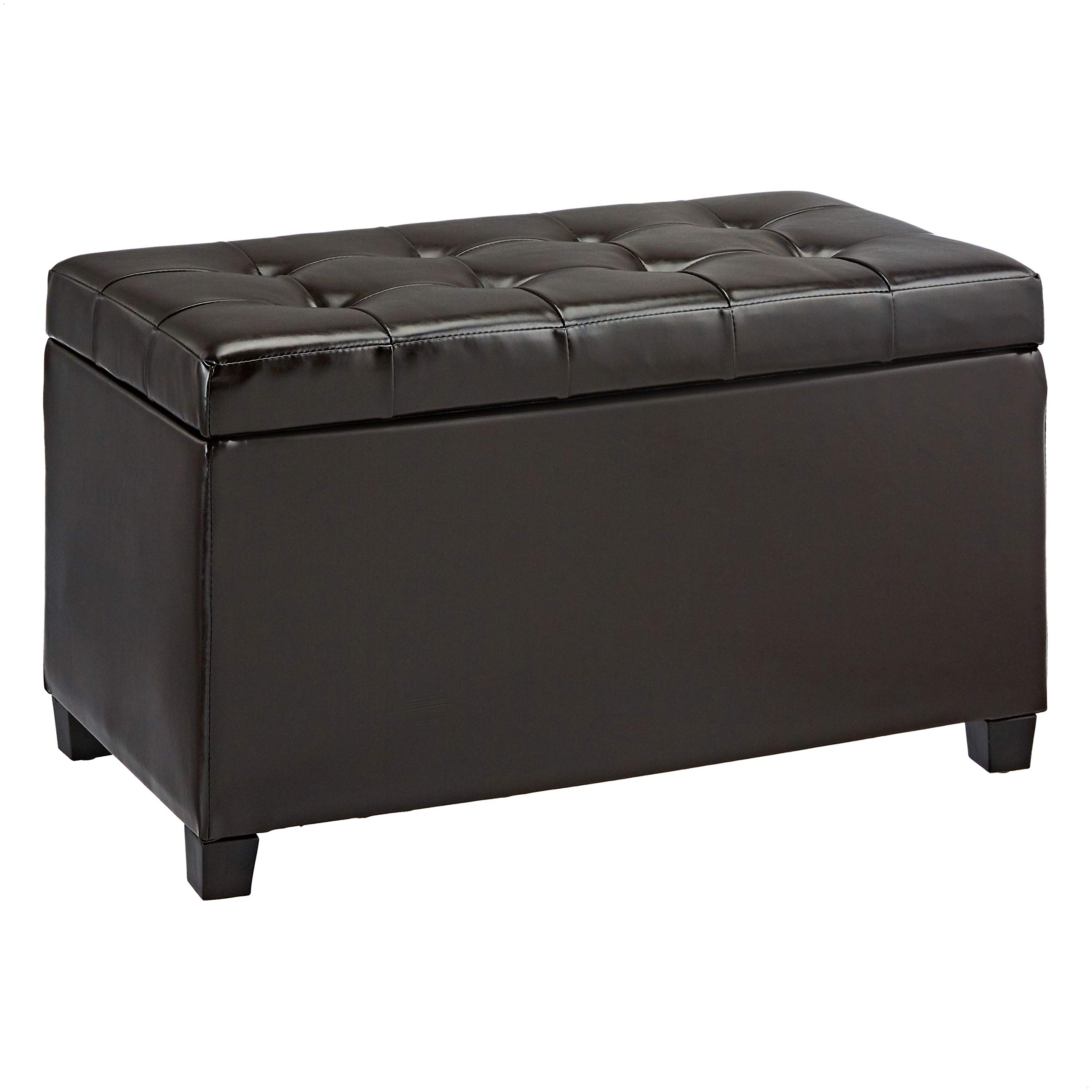 Amazon Basics Faux Leather Rectangular Storage Ottoman, Dark Chocolate