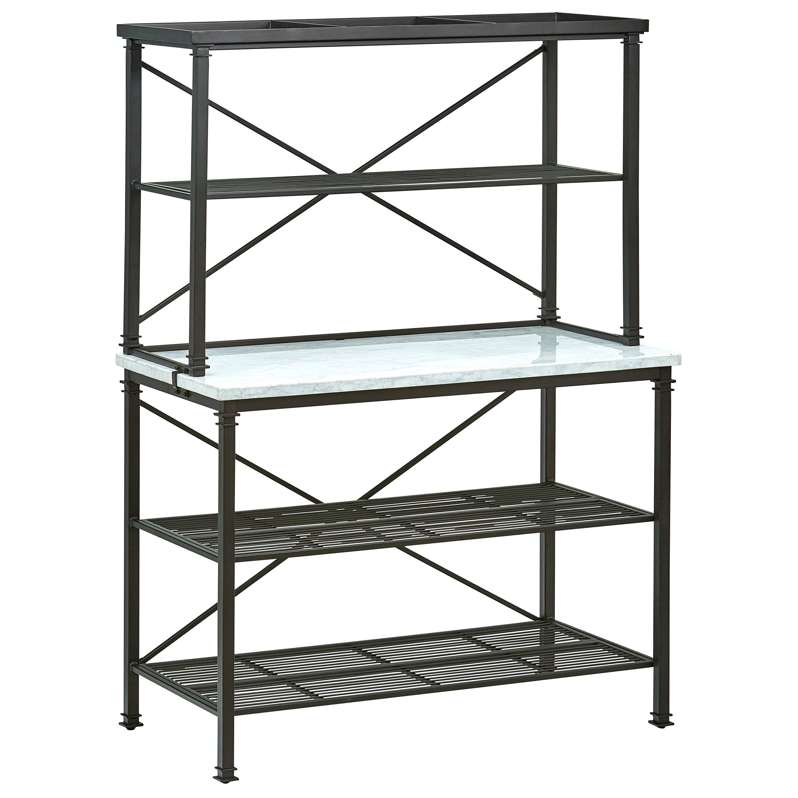 Amazon Brand – Stone & Beam Amber Metal Buffet Table Kitchen Storage Rack, 47.5"W, White, Carrera Marble, Black Metal