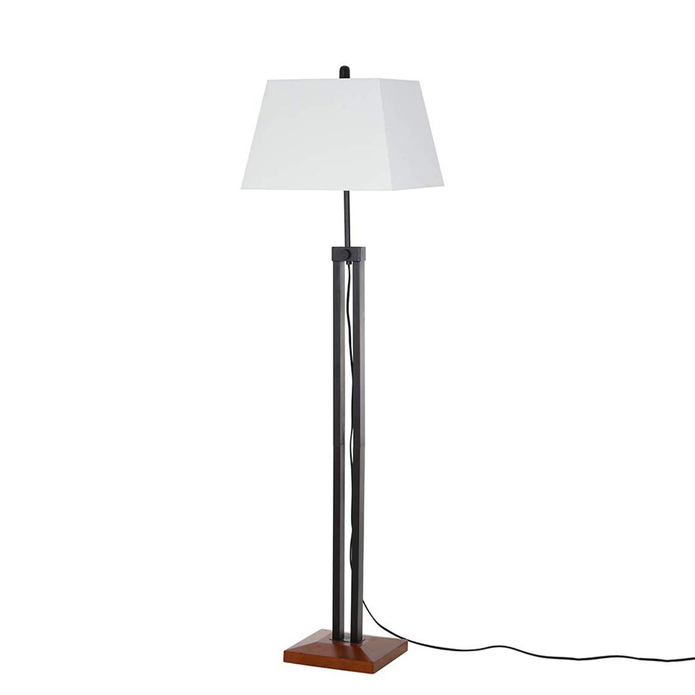 Amazon Brand – Stone & Beam Modern Farmhouse Wood Base Adjustable Living Room Floor Lamp With LED Light Bulb And White Shade- 16 x 16 x 66.25 Inches, Black