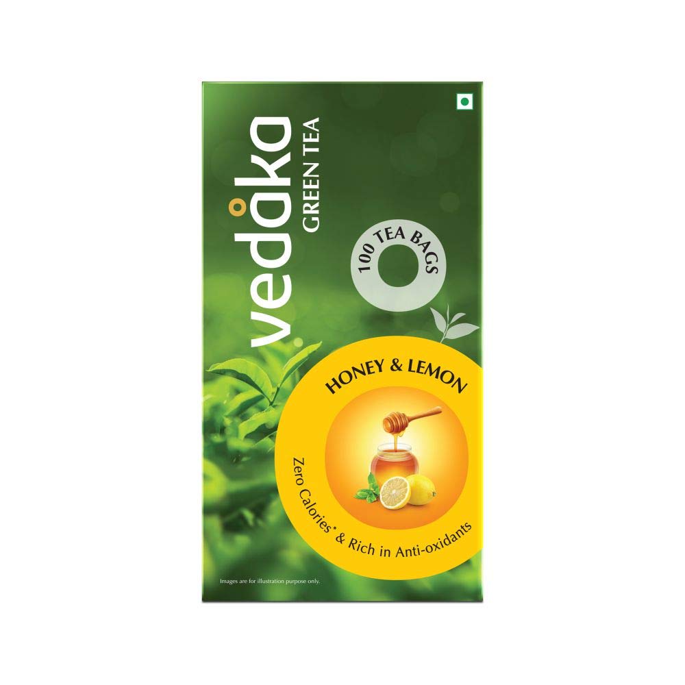 Amazon Brand - Vedaka Green Tea, Lemon and Honey, 100 Bags