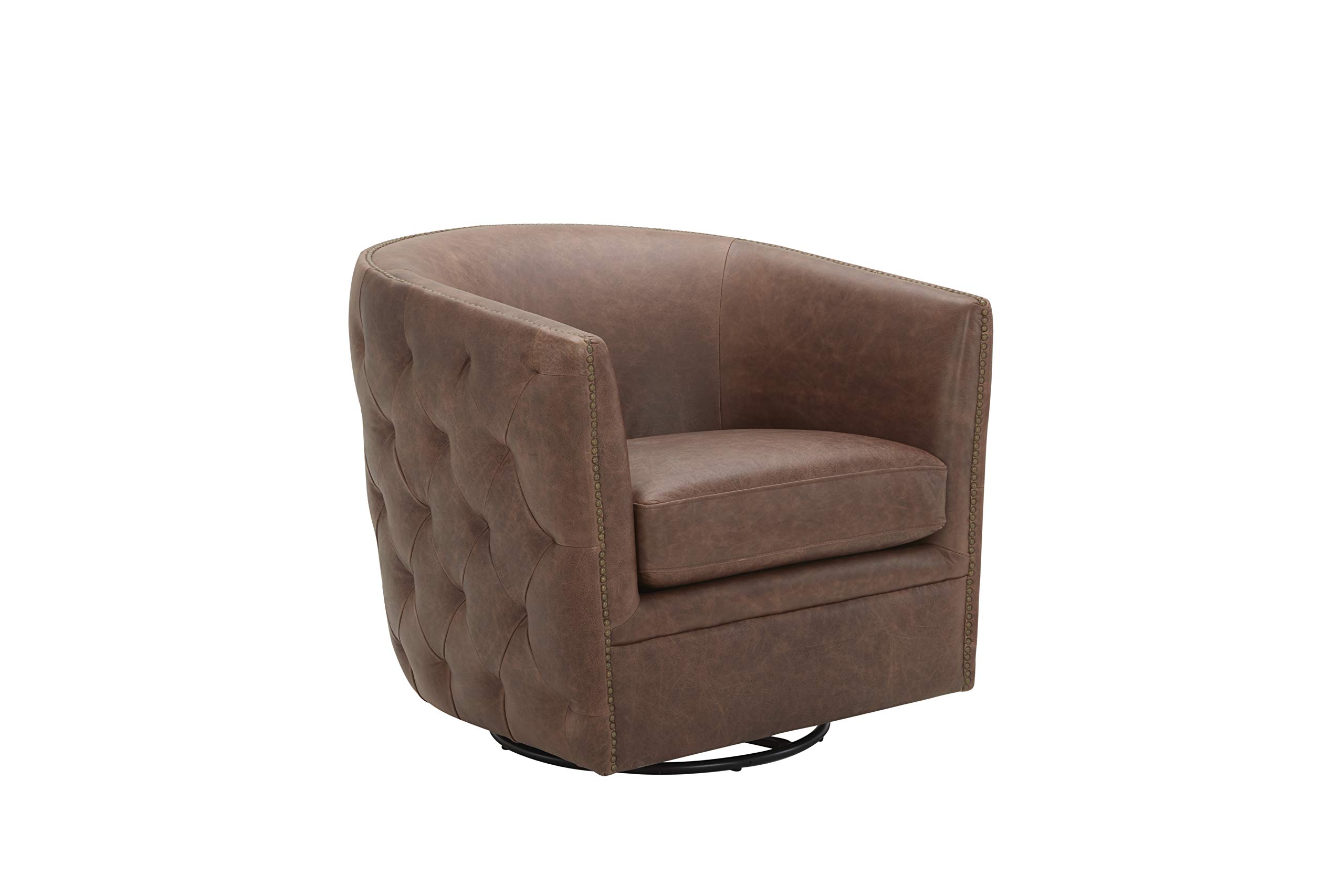 Amazon Brand – Stone & Beam Ruzanna Nailhead Leather Glider, 33.5"W, Marseille Coffee