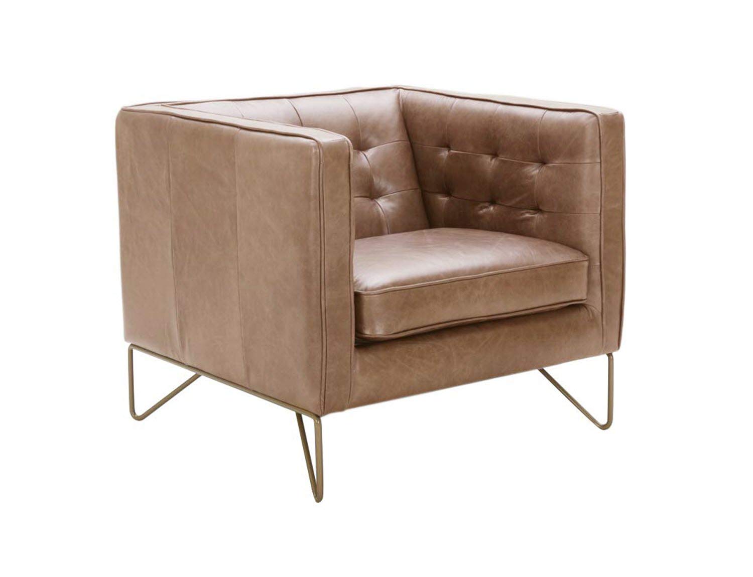Amazon Brand – Rivet Brooke Contemporary Mid-Century Modern Tufted Leather Living Room Chair, 35"W, Cognac