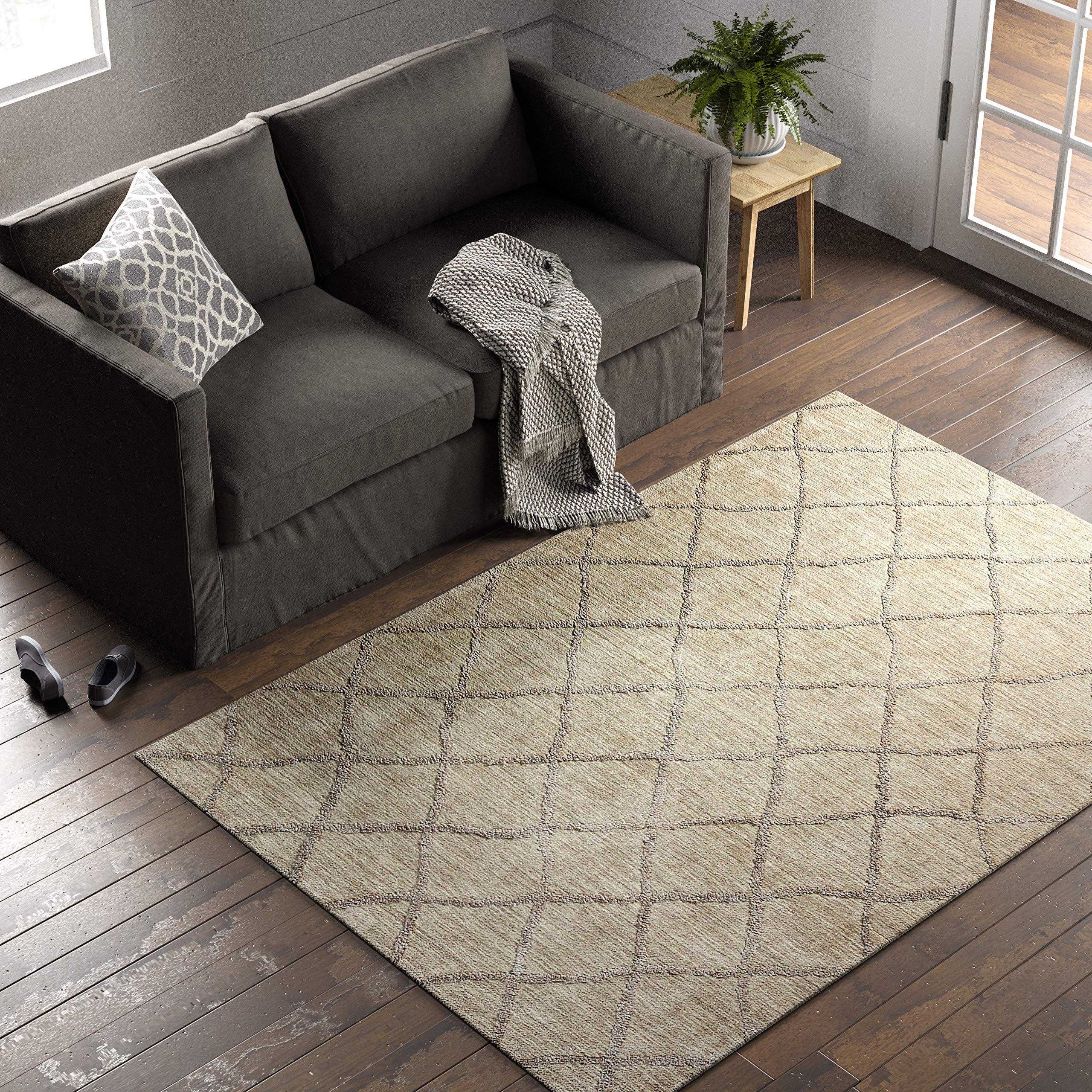 Amazon Brand – Stone & Beam Modern Textured Pattern Farmhouse Wool Area Rug, 5' x 7' 6", Silver