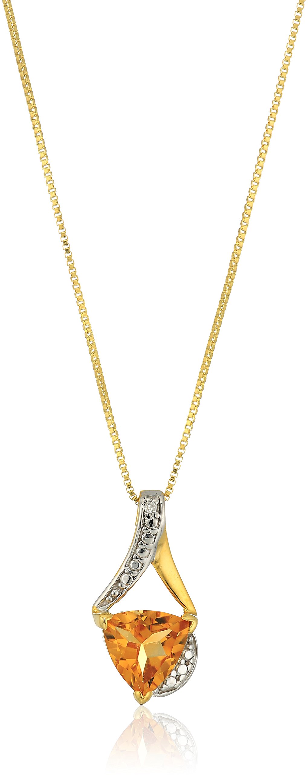 Sterling Silver Trillion-Cut Citrine and Diamond Accent Pendant Necklace, 18"