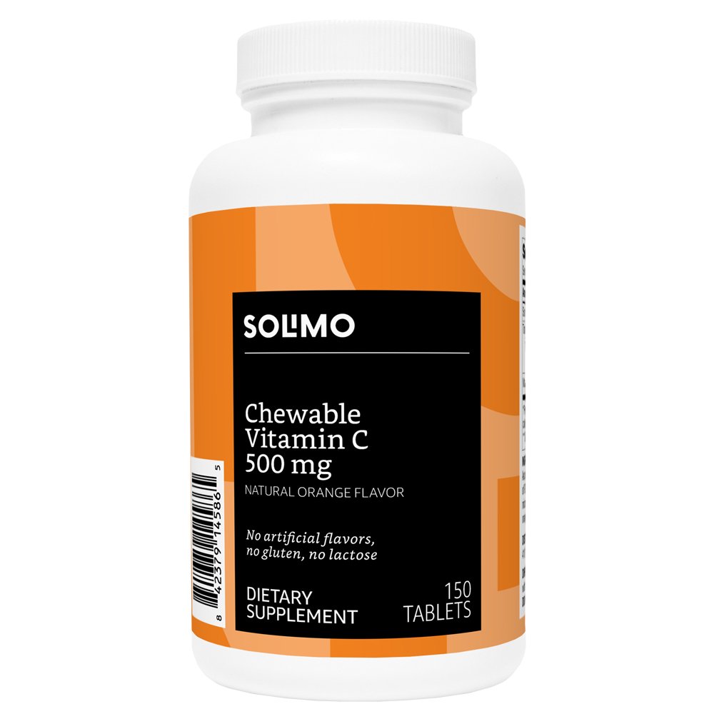 Amazon Brand - Solimo Chewable Vitamin C 500mg, Natural Orange Flavor, 150 Tablets, Five Month Supply