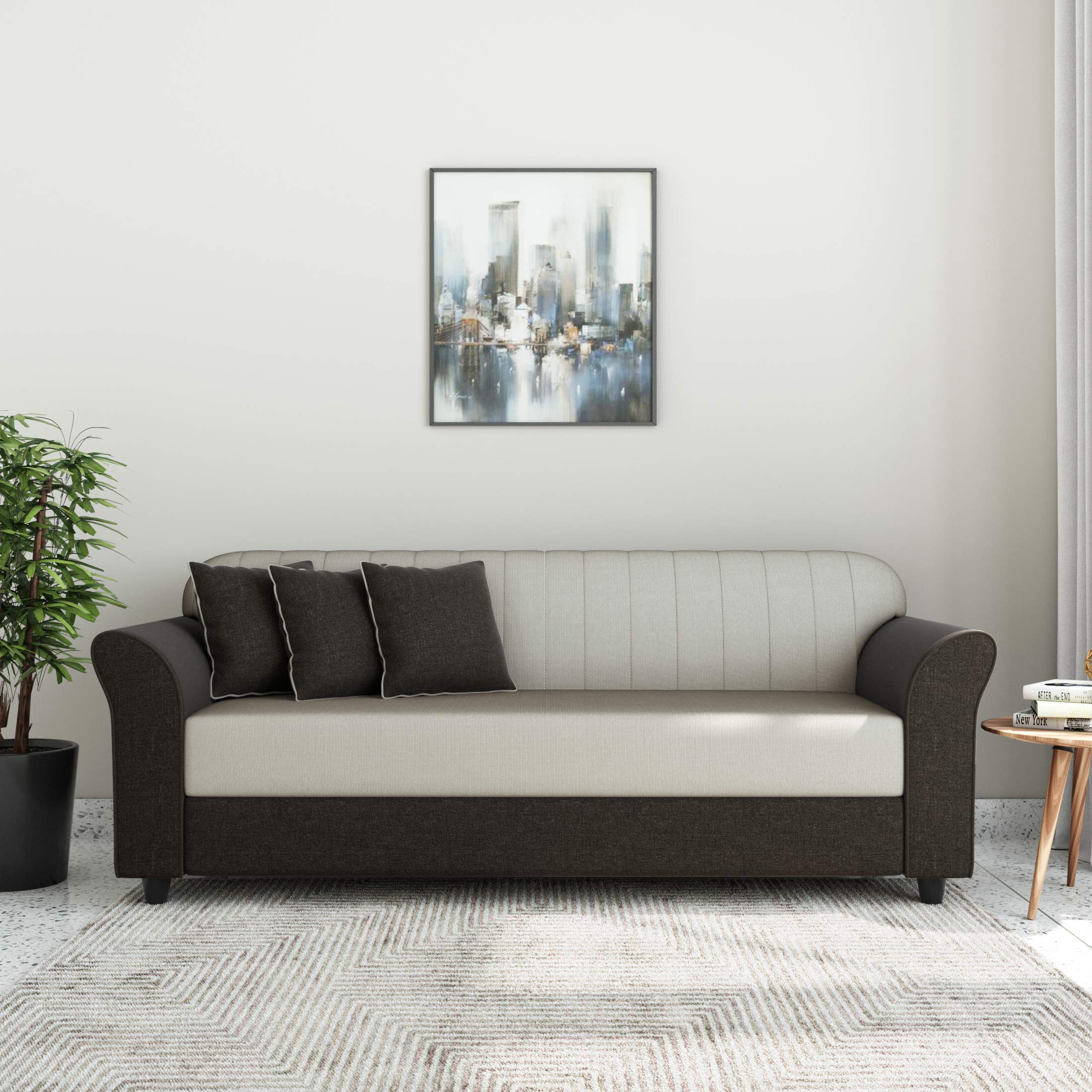 Amazon Brand - Solimo Victoria Fabric 3 seater sofa (Brown & Beige)