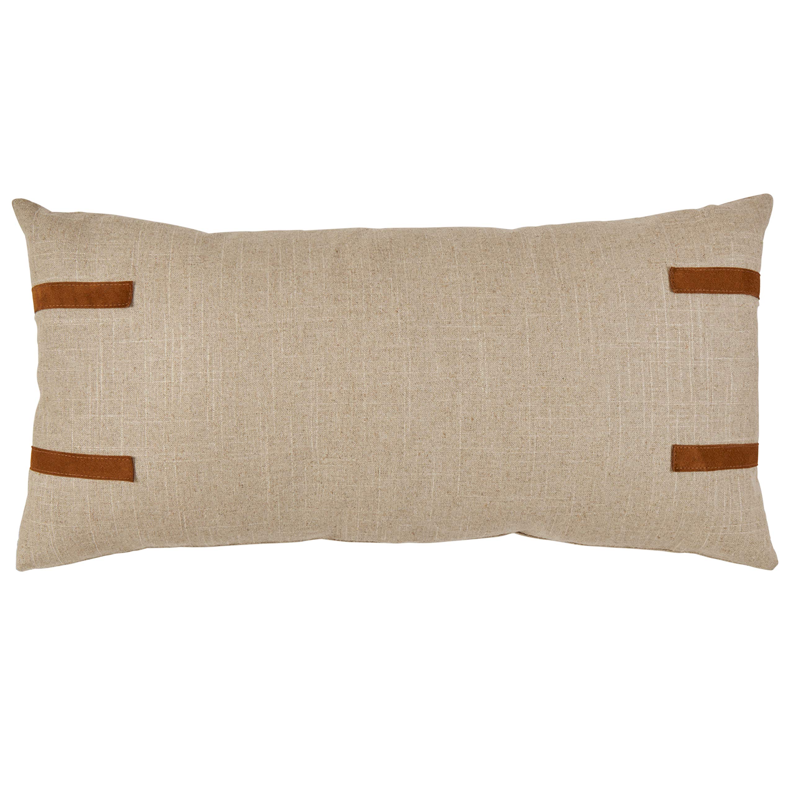 Amazon Brand – Stone & Beam Industrial Leather Detail Throw Pillow - 24 x 12 Inch, Flax with Dark Brown