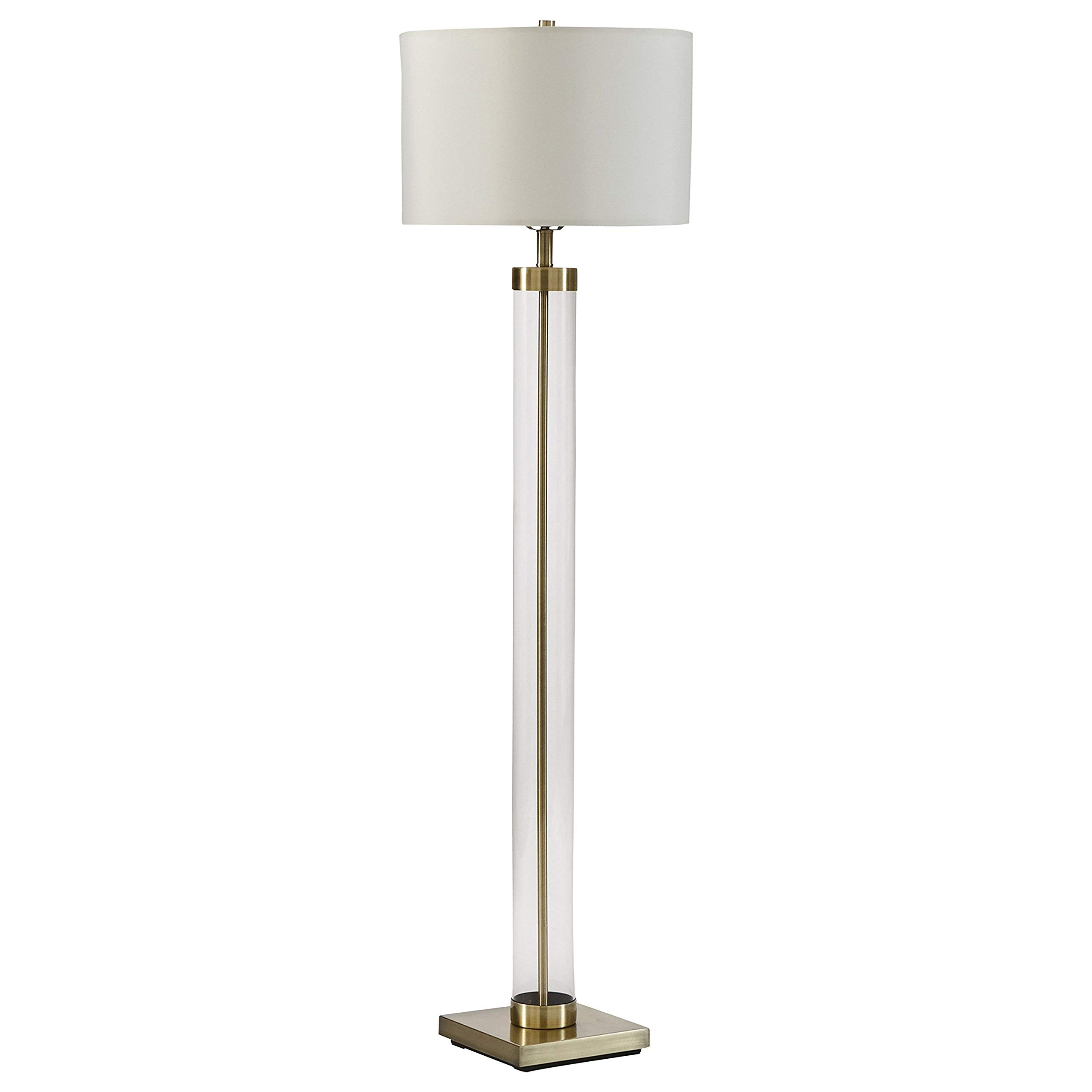 Amazon Brand – Stone & Beam Glass Column Brass Floor Lamp, With Bulb, Linen Shade, 13.0" x 13.0" x 59.0", Brushed Brass