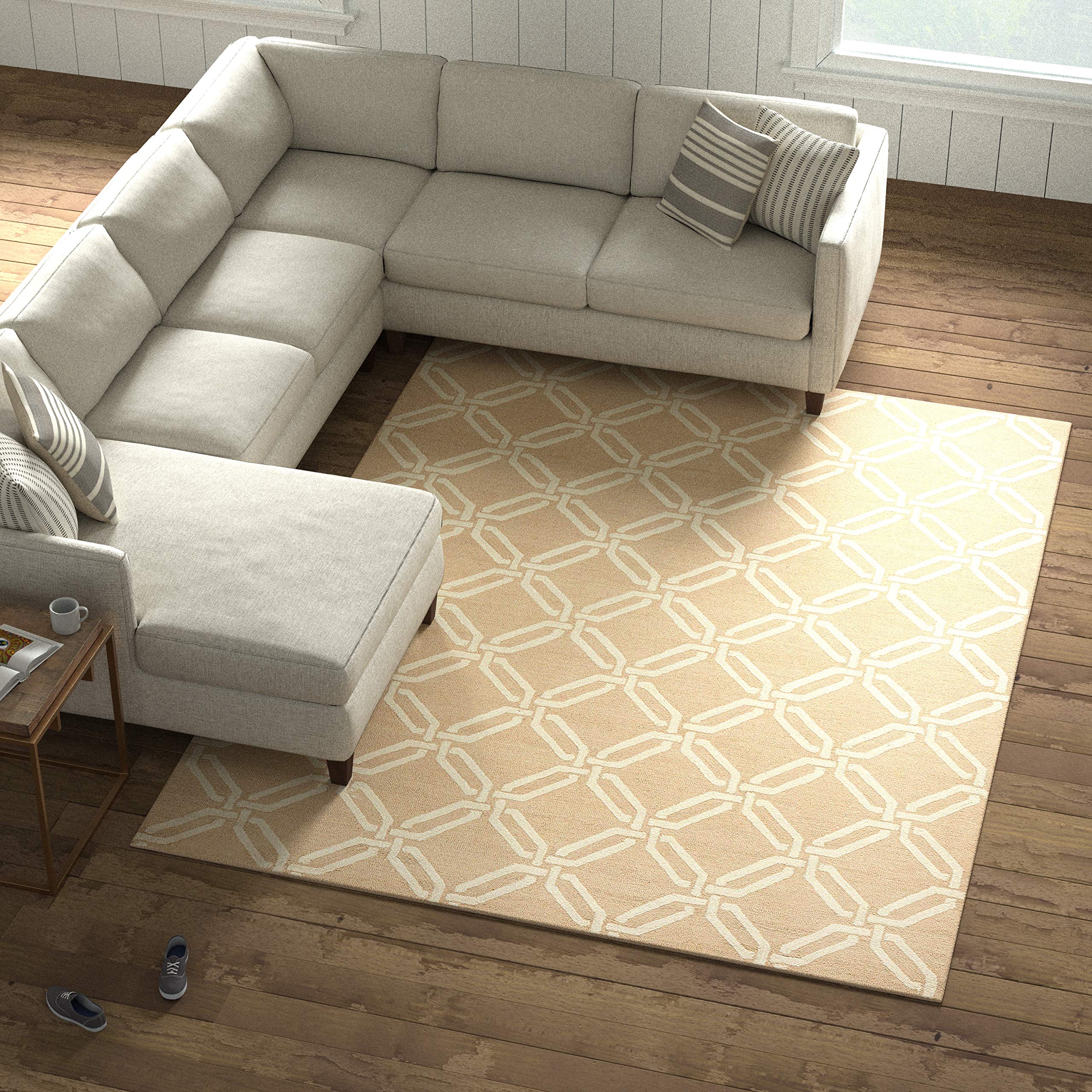Amazon Brand – Stone & Beam Contemporary Interlocking Rings Wool Area Rug, 7' 6" x 9' 6", Beige