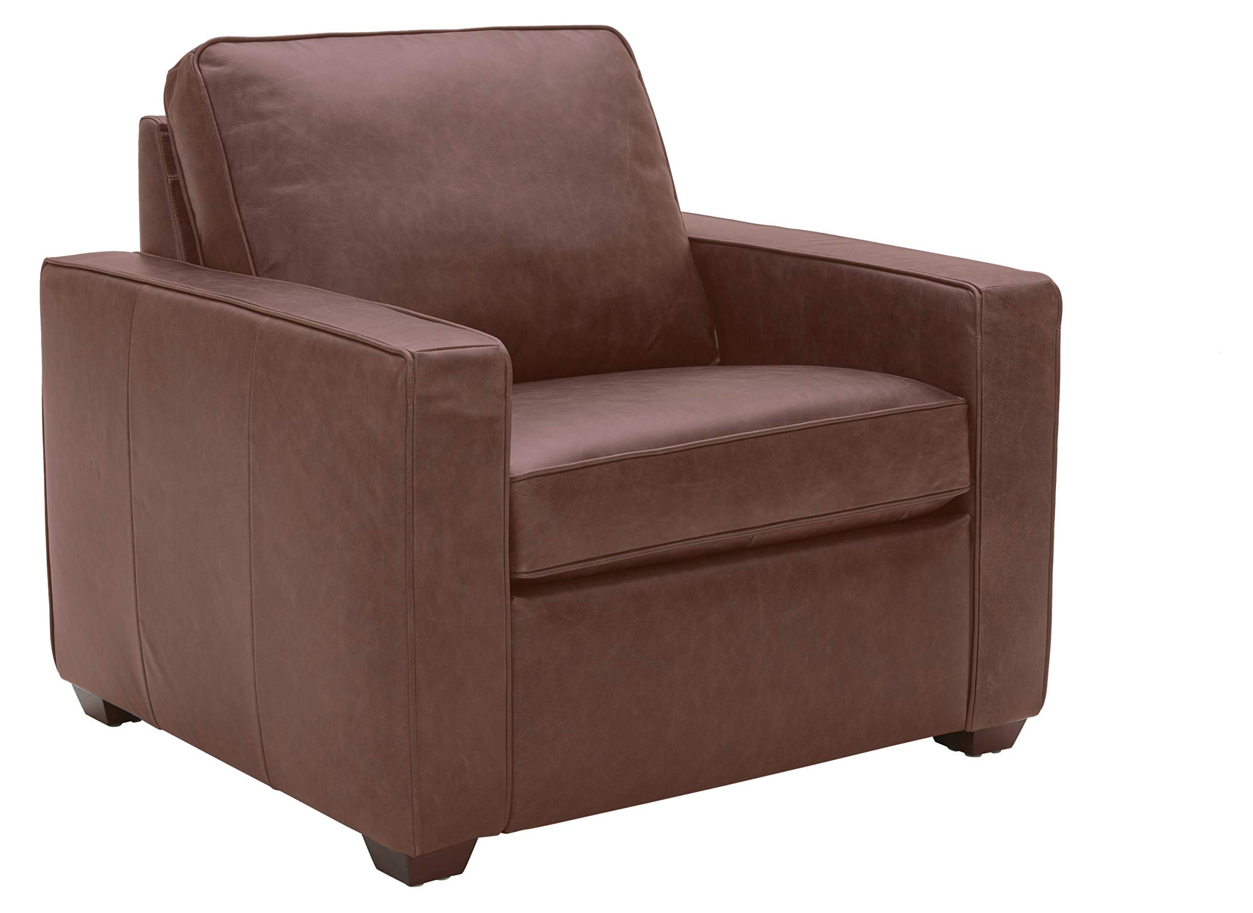 Amazon Brand – Rivet Andrews Contemporary Top-Grain Leather Chair with Removable Cushions, 40"W, Dark Brown