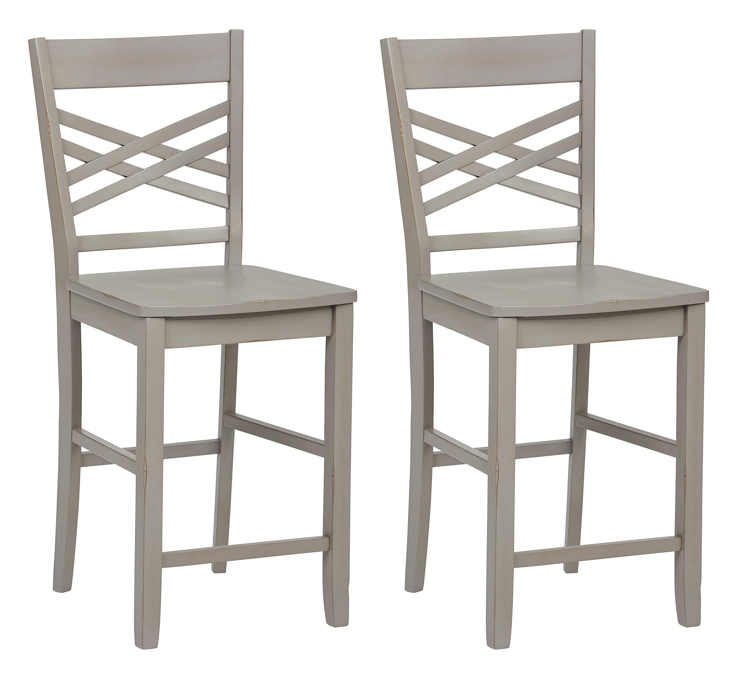 Amazon Brand – Ravenna Home Luna Rustic Wood Counter Stool, 40.5"H, Distressed Grey (Set of 2)