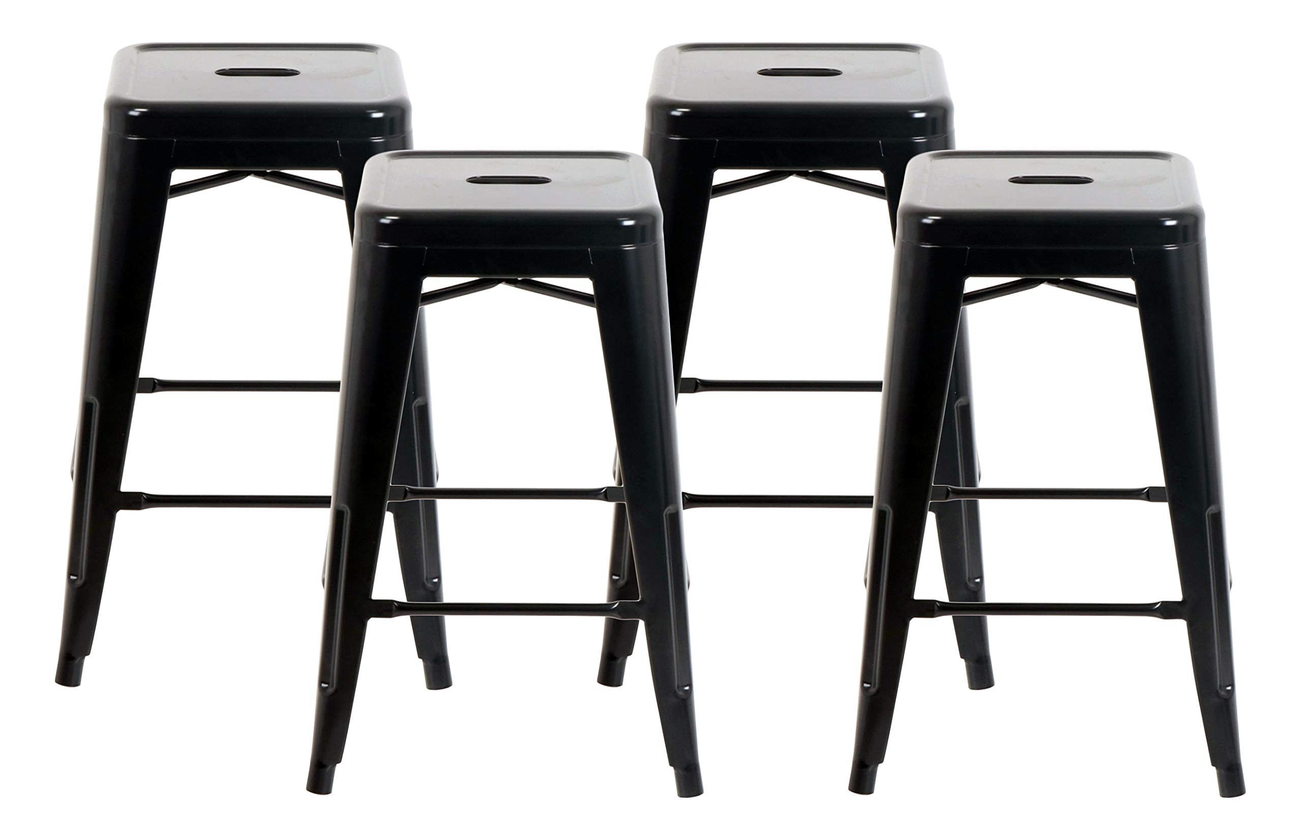 Amazon Brand – Ravenna Home Decorah Stackable Metal Kitchen Counter Bar Stools, 24"H, Gloss Black, Set of 4