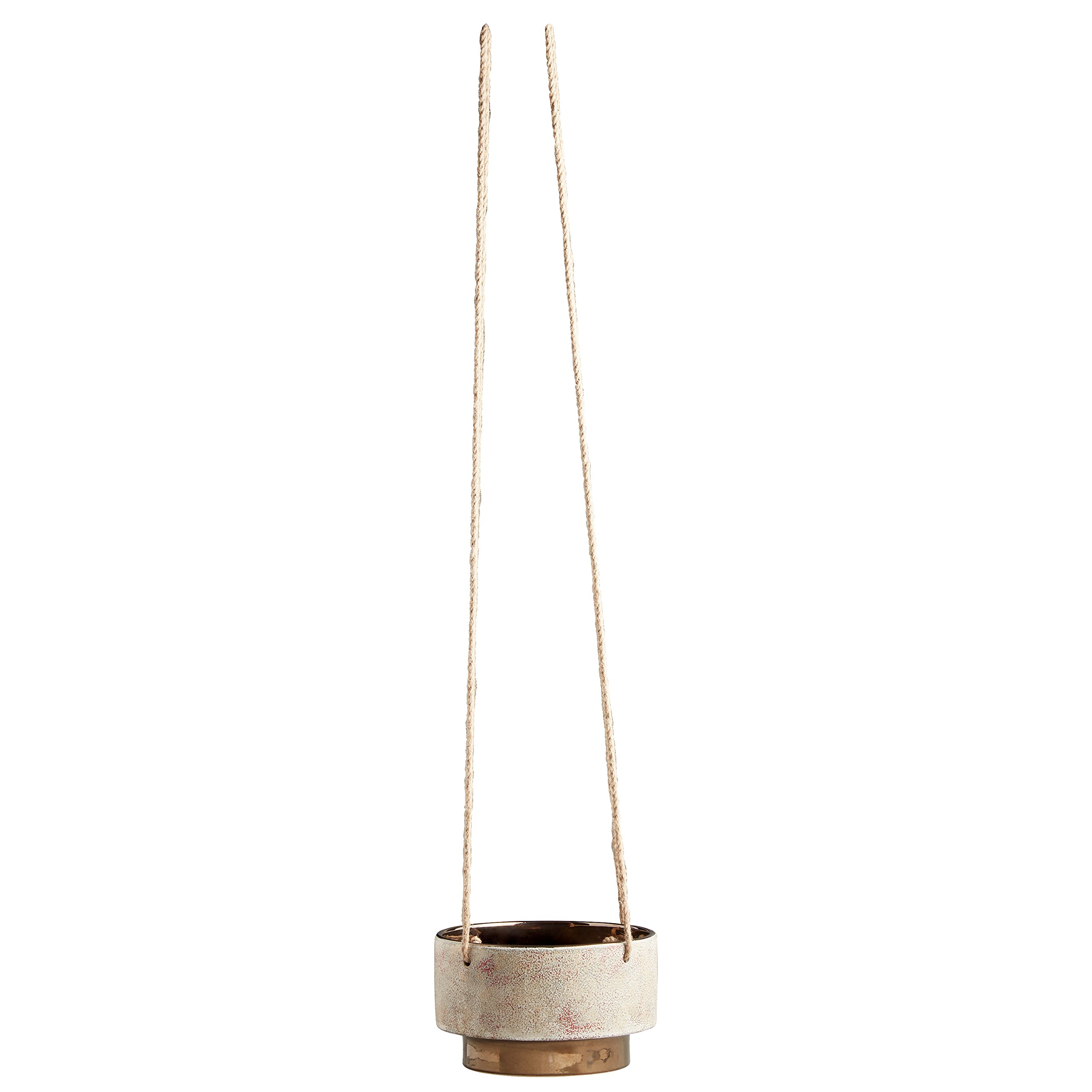 Amazon Brand – Rivet Mid-Century Modern Stoneware Indoor Hanging Planter Flower Pot with Rope, 5"H, Speckled White and Gold