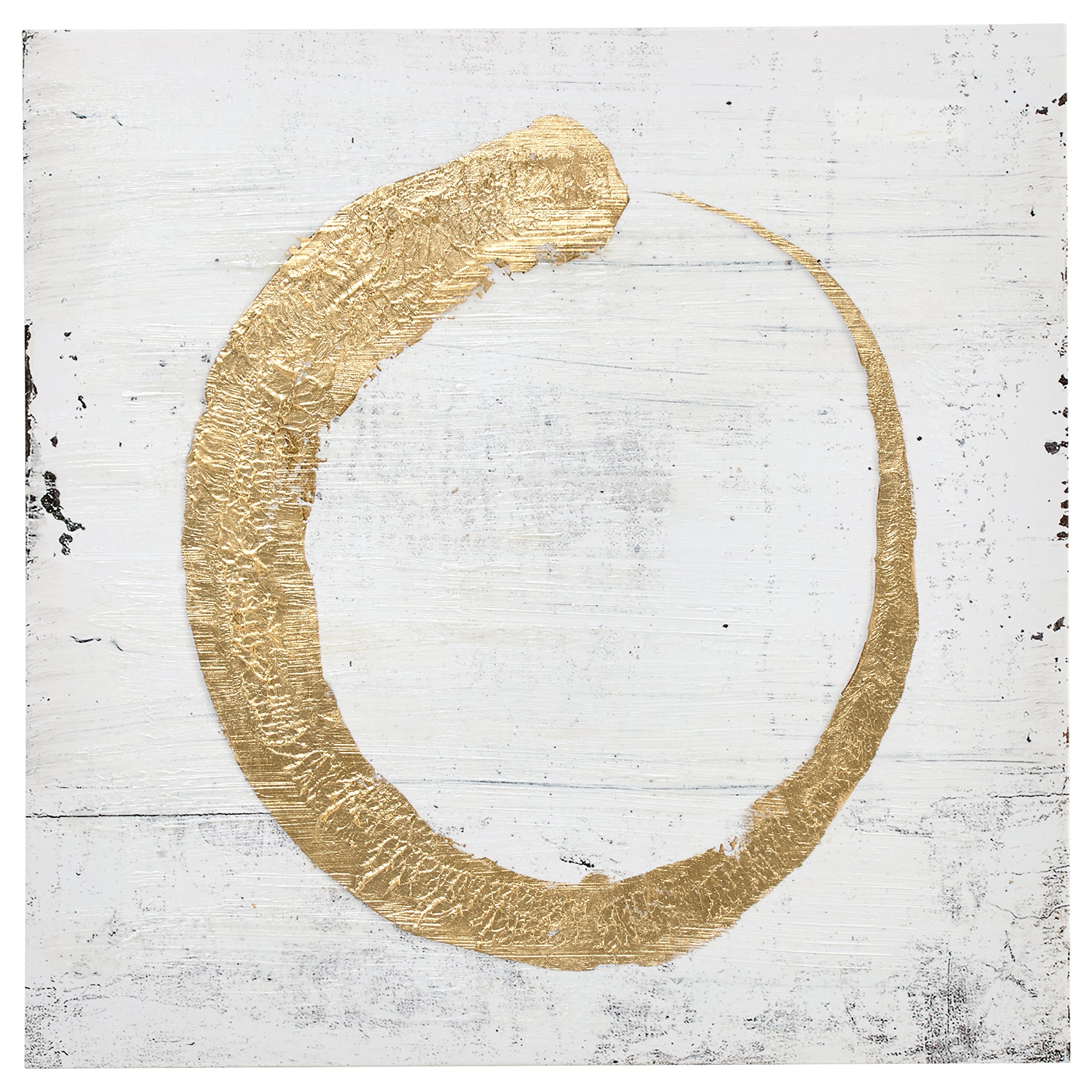 Amazon Brand – Rivet Abstract Modern Gold Halo Painting on White Canvas Wall Art Decor, 30" x 30"