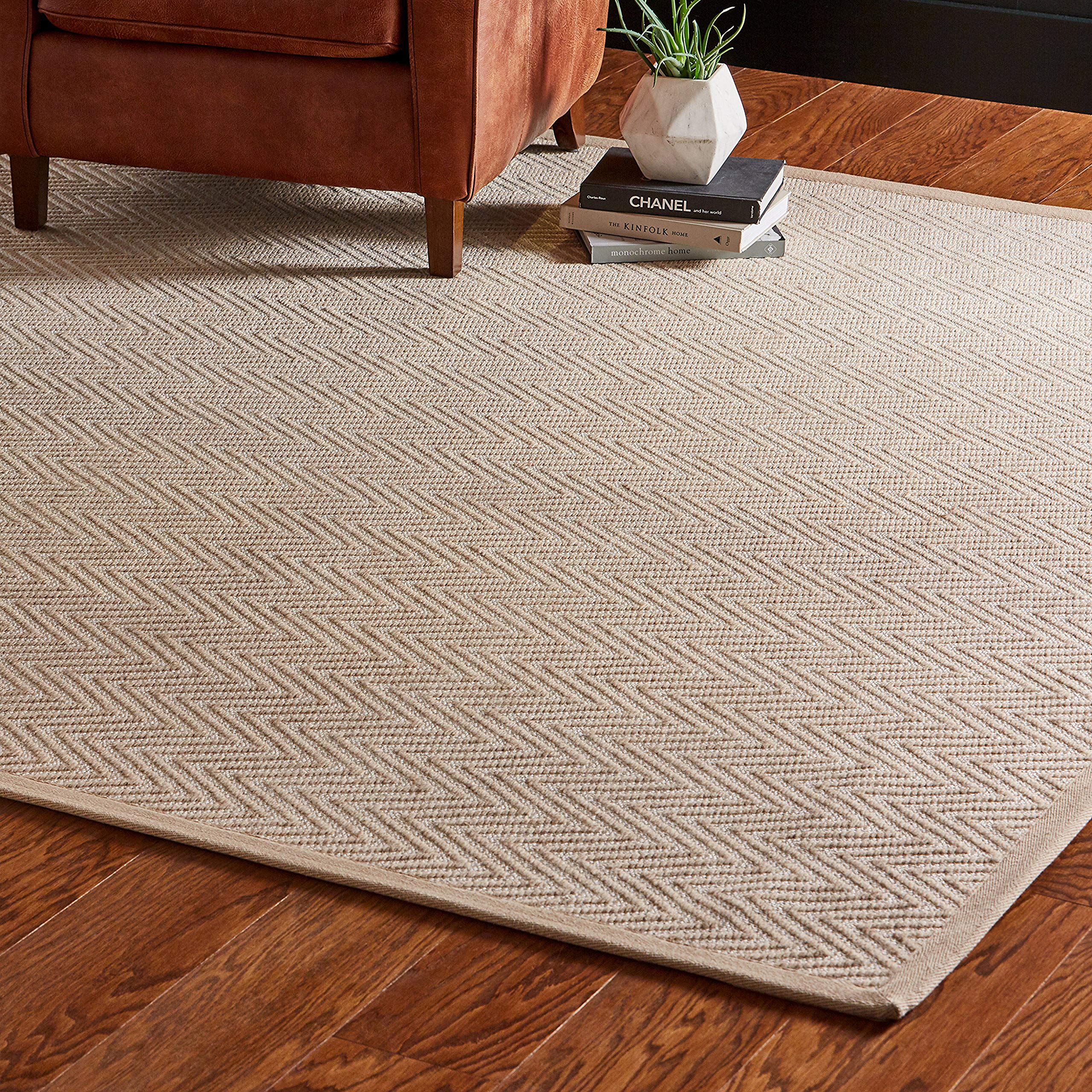 Amazon Brand – Rivet Elevated Chevron Patterned Area Rug, 9' x 12', Beige