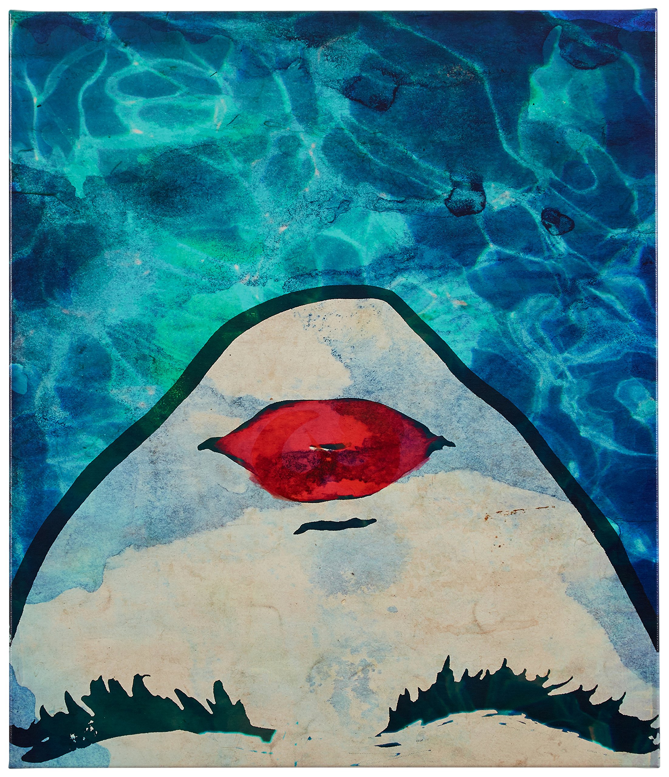 Amazon Brand – Rivet Red Lips in The Blue Water Print Wall Art Decor, 20" x 17"