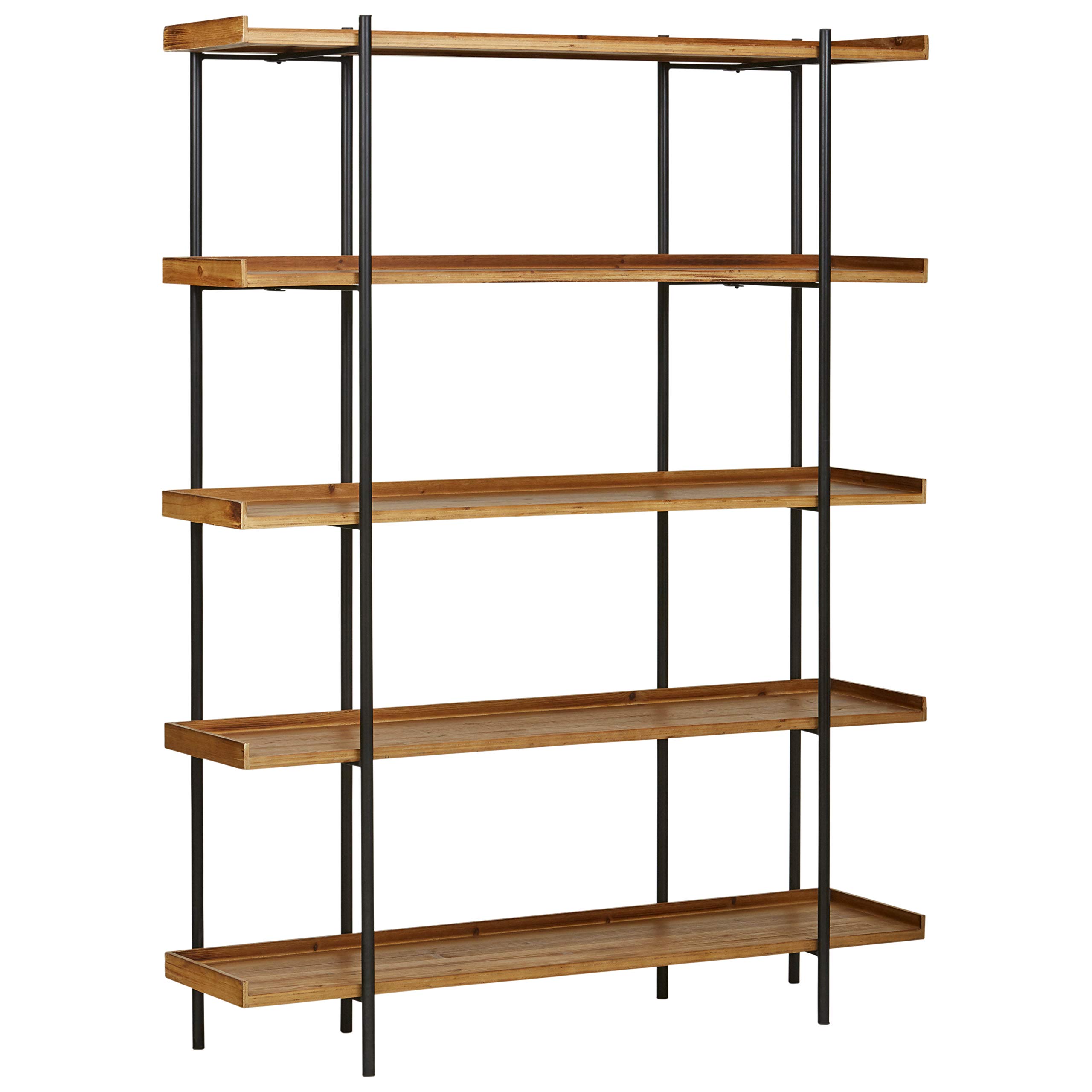 Amazon Brand – Stone & Beam Industrial Bookcase, 72 Inch Height, Natural Wood, Black Metal Frame