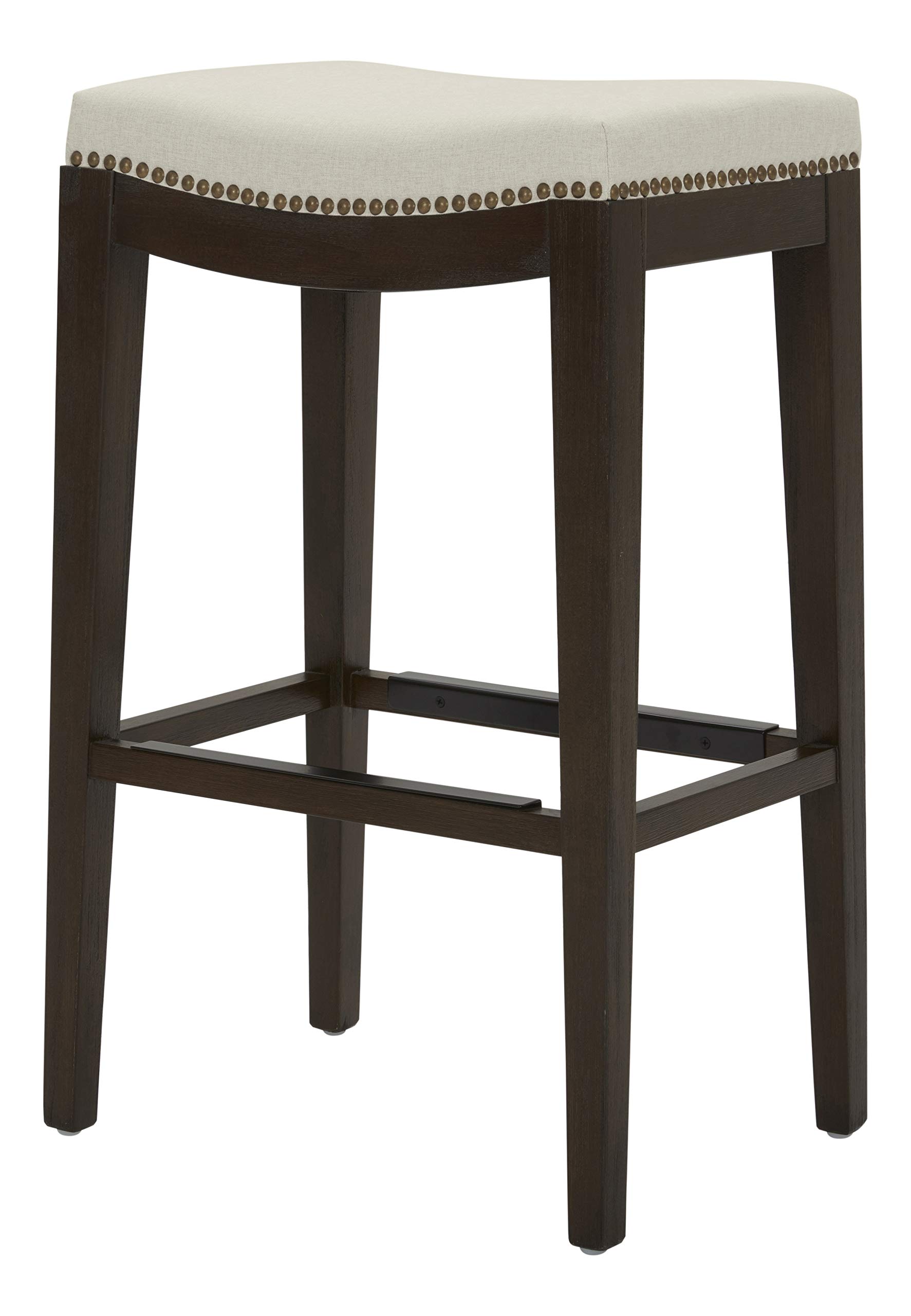 Amazon Brand – Stone & Beam Elden Nailhead-Trim Saddle Kitchen Counter Backless Bar Stool, 30"H, Chalk