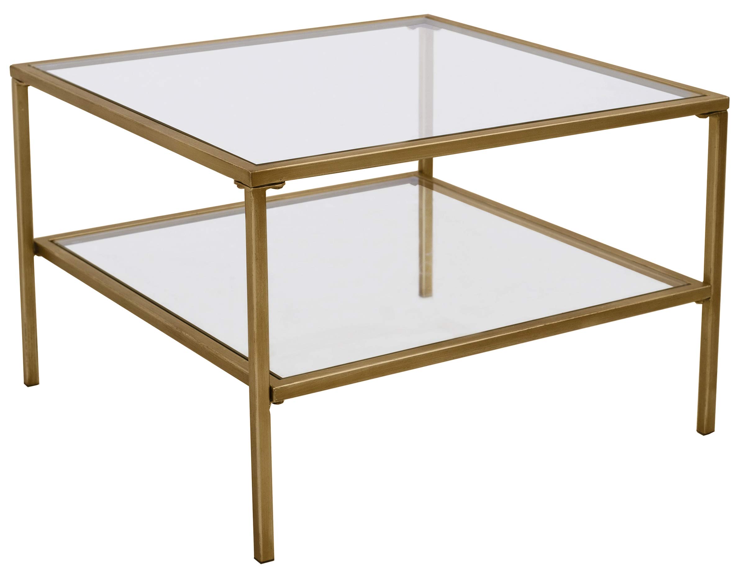 Amazon Brand – Ravenna Home Parker Storage End Table, 23.6"W, Glass & Gold
