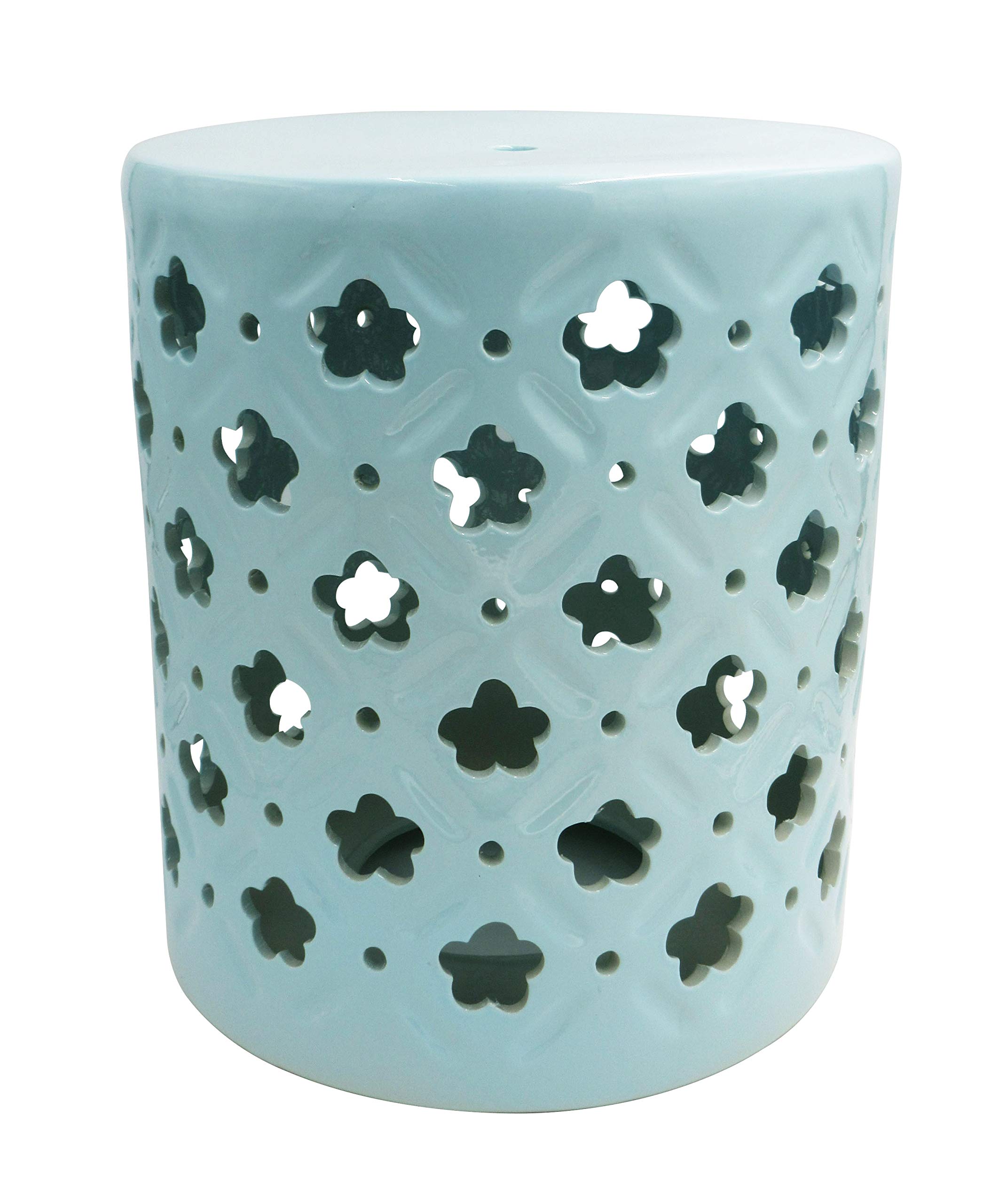 Amazon Brand – Ravenna Home Clover-Pattern Ceramic Garden Stool or Side Table, 16"H, Light Blue