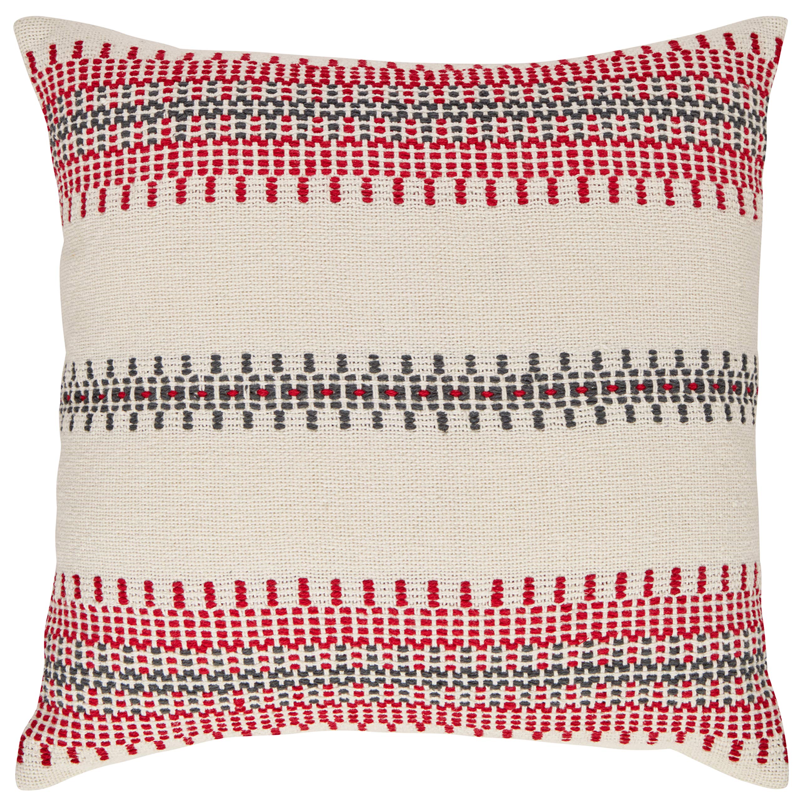 Amazon Brand – Stone & Beam Modern Woven Stripe Throw Pillow - 18 x 18 Inch, Red and Grey