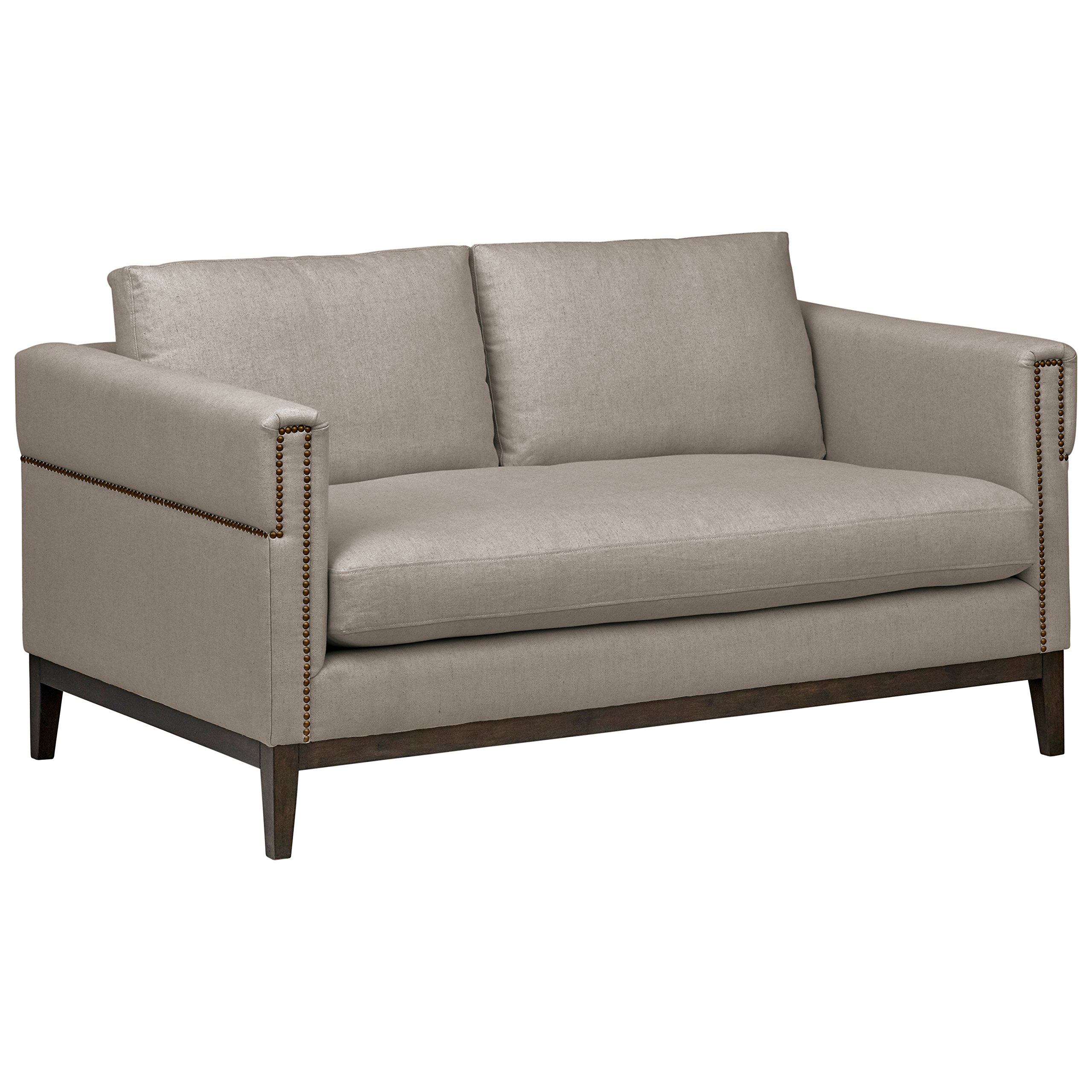 Amazon Brand – Stone & Beam Westport Modern Nailhead Upholstered Loveseat Sofa Couch, 61.5"W, Stone Brown