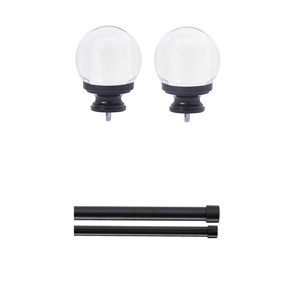 AmazonBasics Clear Acrylic Ball Finial with 1" Double Curtain Rod - 36-72", Black