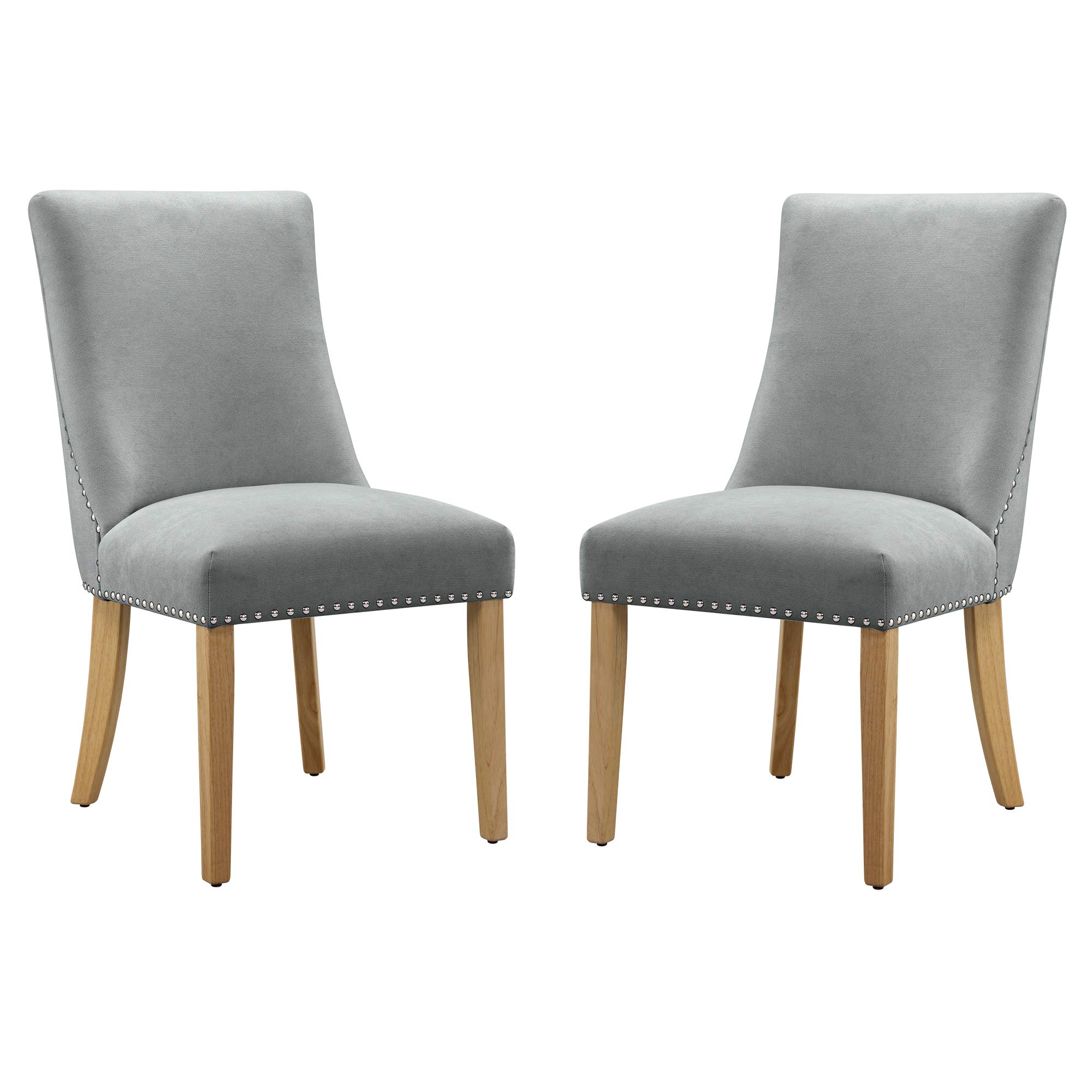 Amazon Brand – Ravenna Home Lamberton Curved-Back Dining Chair with Nailheads, Set of 2, 19.5" W, Gray