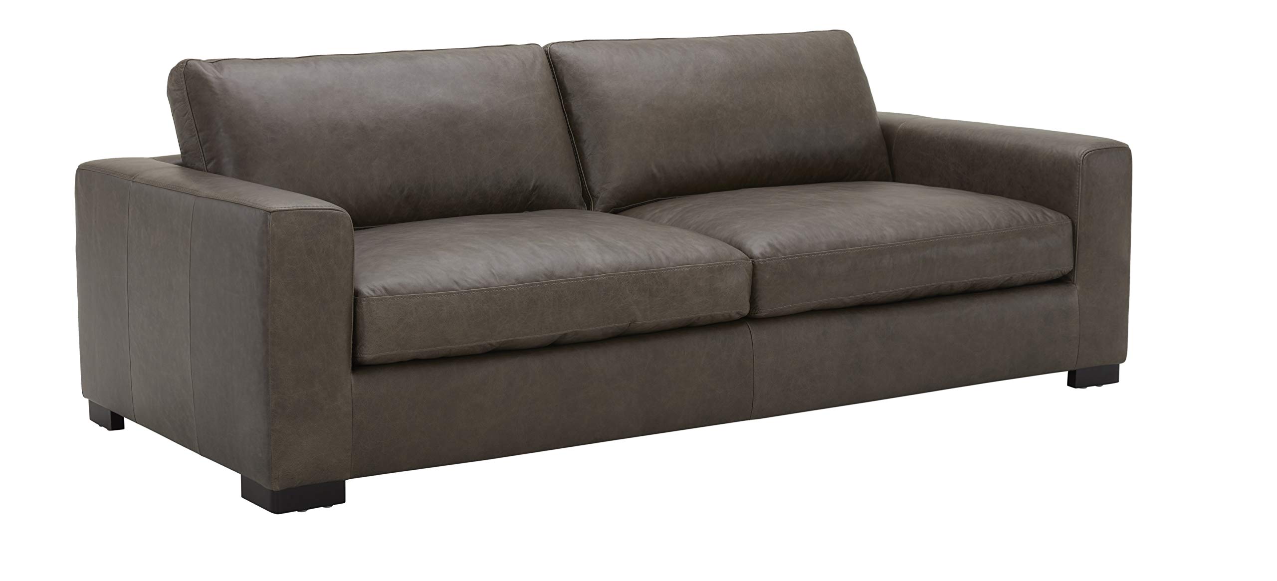 Amazon Brand – Stone & Beam Westview Extra-Deep Down-Filled Leather Sofa Couch, 89"W, Dark Grey