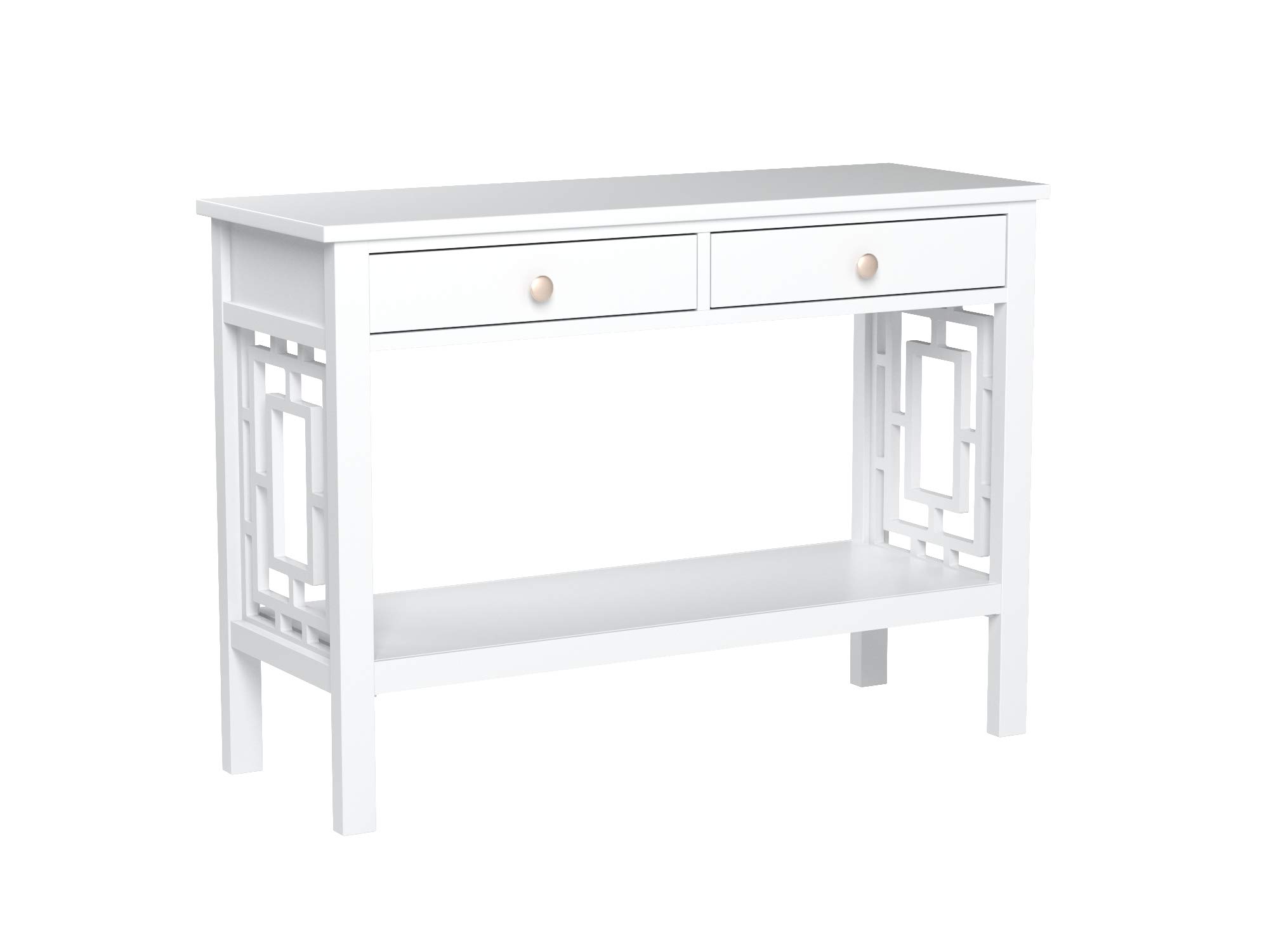 Amazon Brand – Ravenna Home Classic Console End Table with Side Cutouts, 42"W, White Wood
