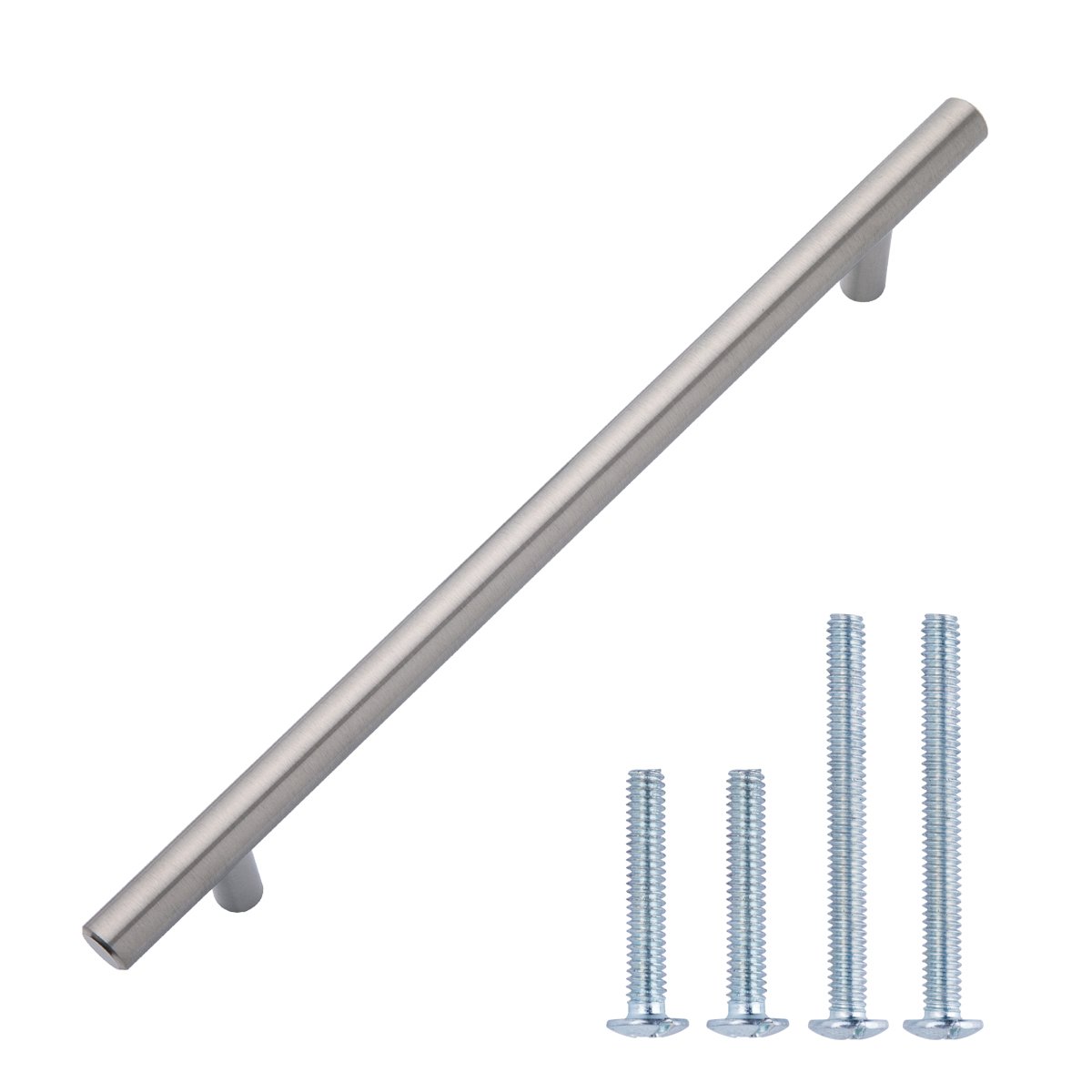 AmazonBasics Euro Bar Cabinet Handle (1/2" Diameter), 15" Length (12.63" Hole Center), Satin Nickel, 10-Pack