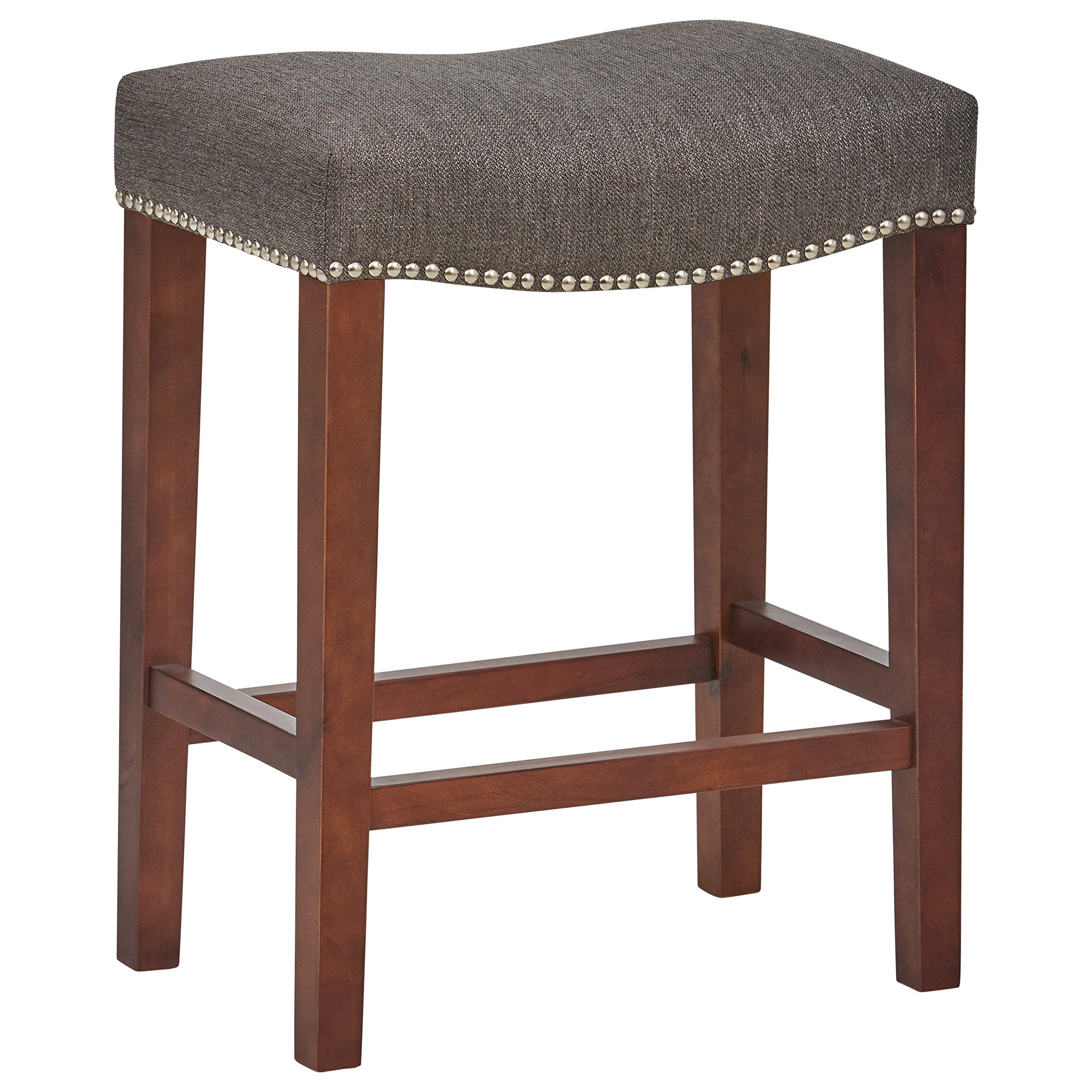 Ravenna Home Faraday Saddle Nailhead Counter Stool, 26"H, Zinc