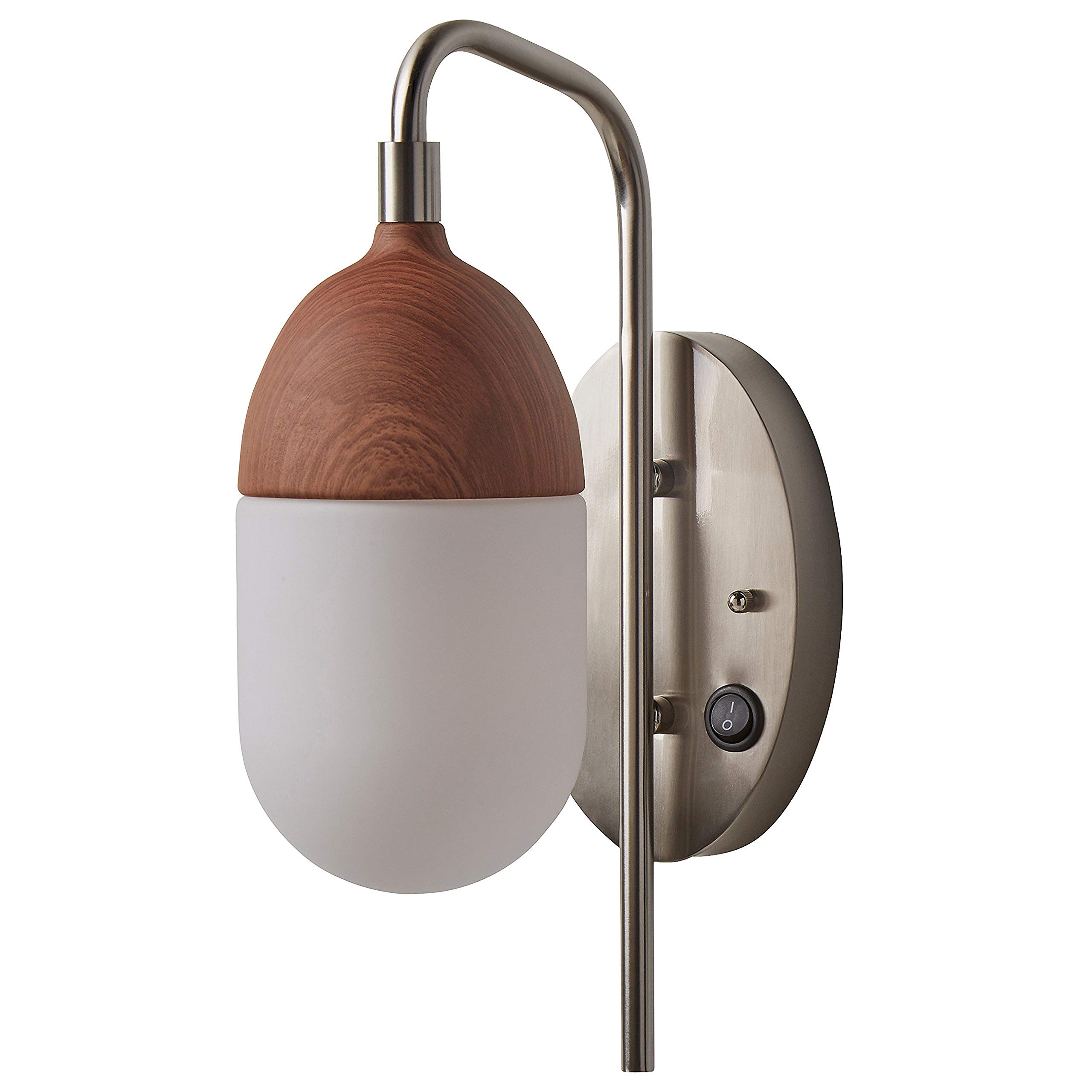 Amazon Brand – Rivet Mid-Century Modern Oval Plug-In Light Wall Sconce - 8.5 x 4.25 x 13 Inches, Faux Wood and Nickel